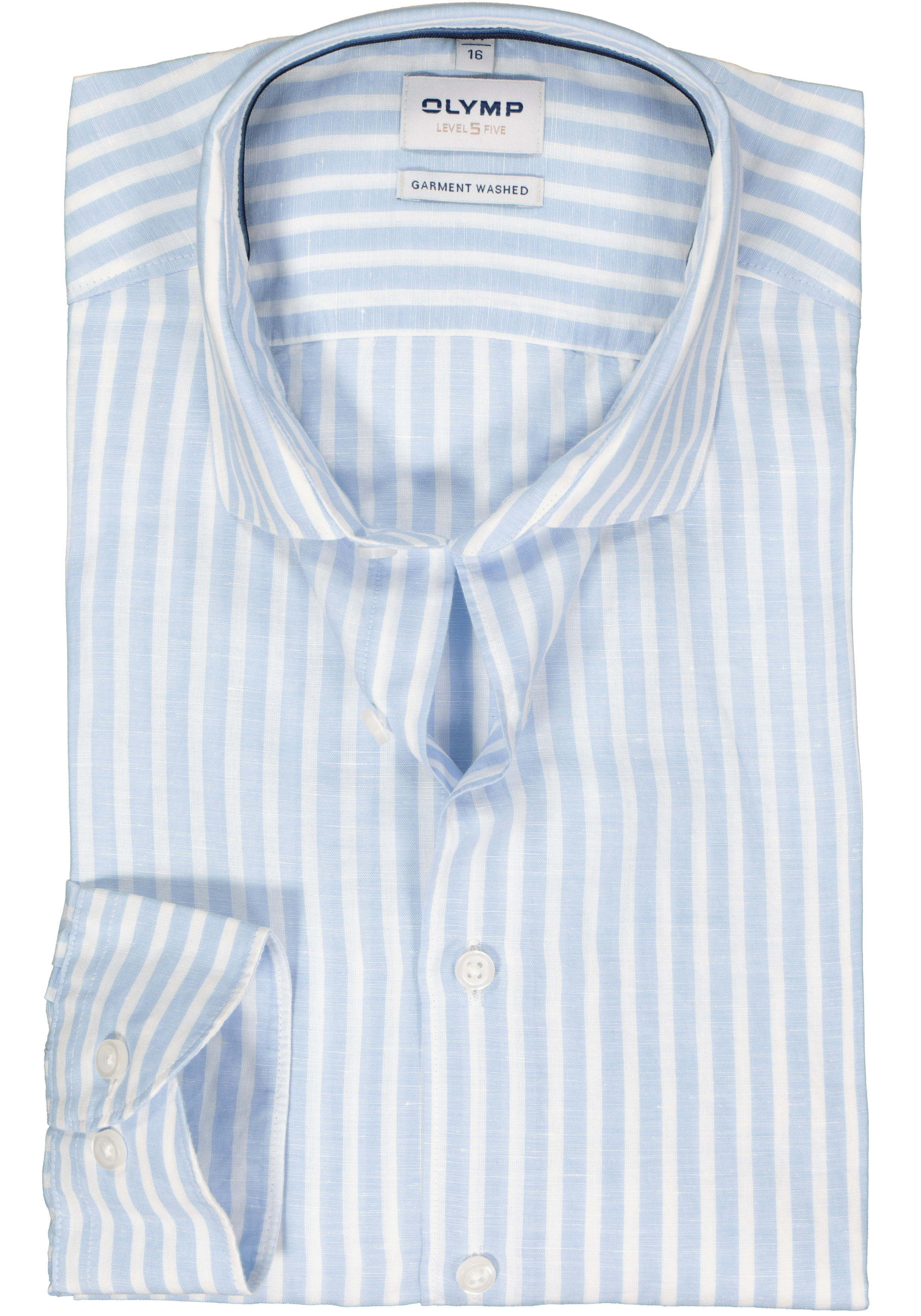 OLYMP Level 5 body fit overhemd, structuur, lichtblauw met wit gestreept