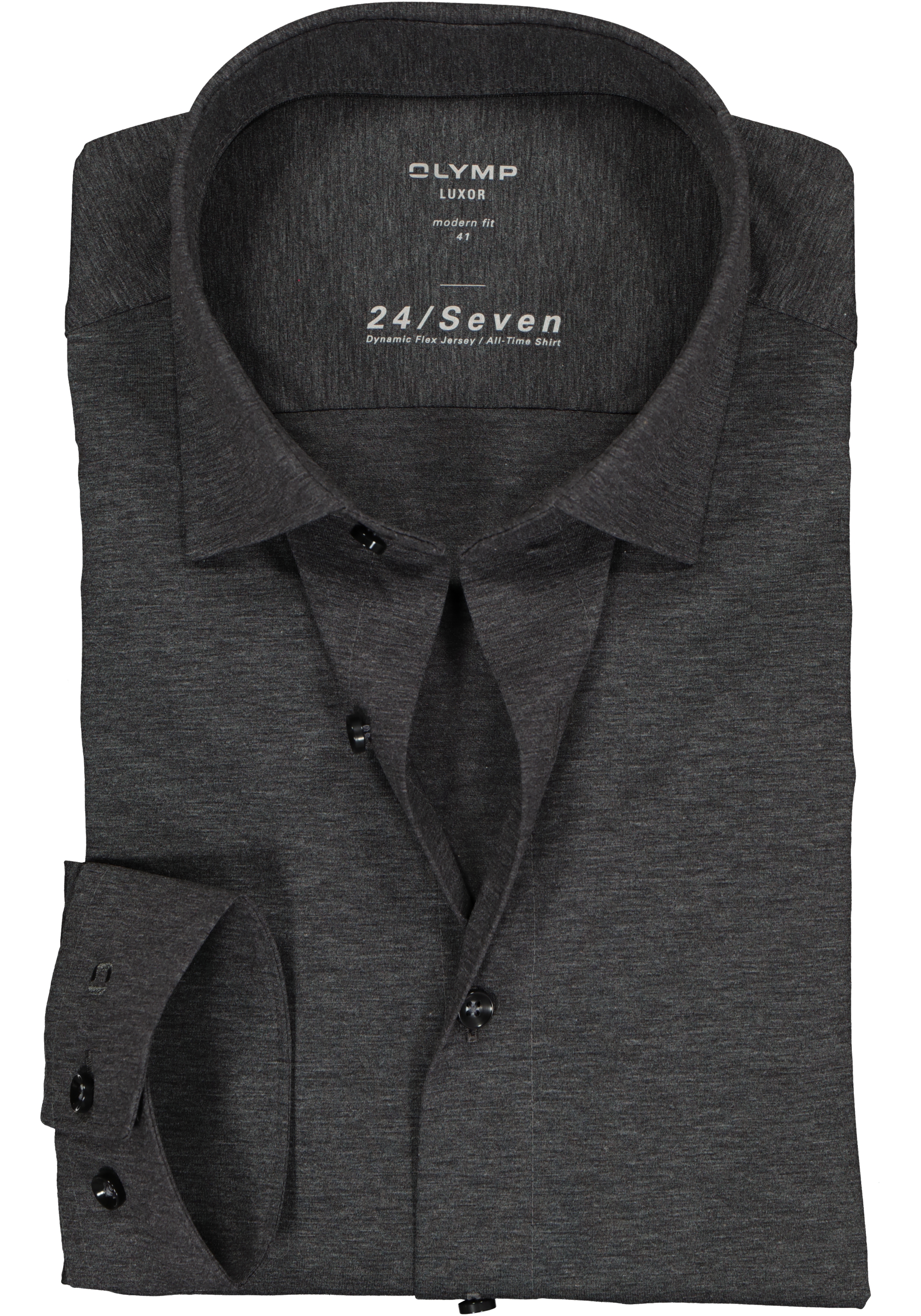 OLYMP Luxor 24/Seven modern fit overhemd, antraciet grijs tricot