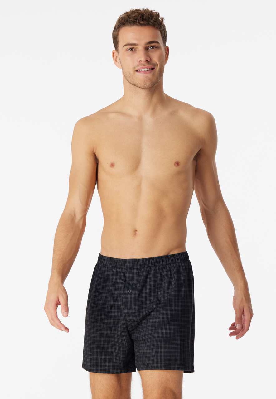 SCHIESSER Cotton Casuals boxer (1-pack), heren boxershorts jersey zwart geruit