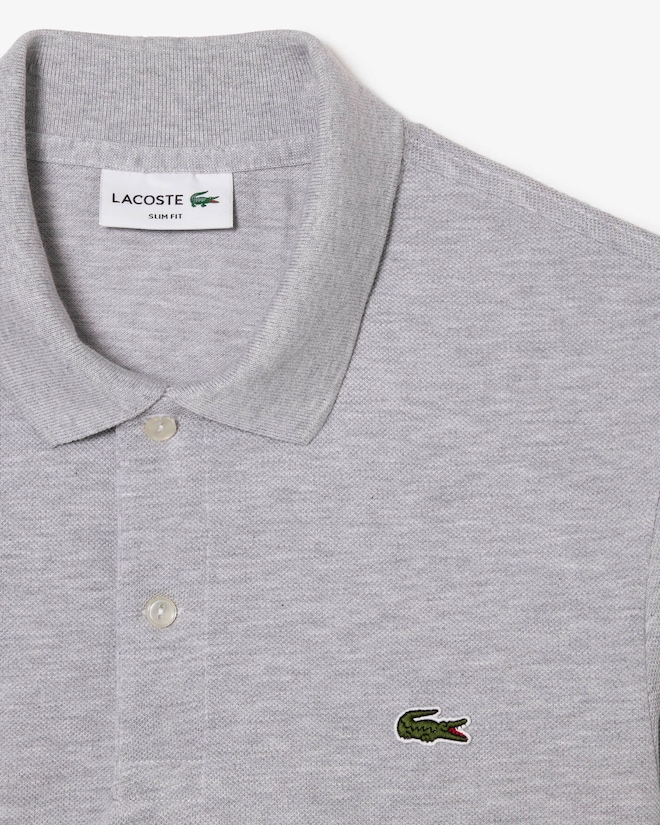 Lacoste Slim Fit polo lange mouw, lichtgrijs melange