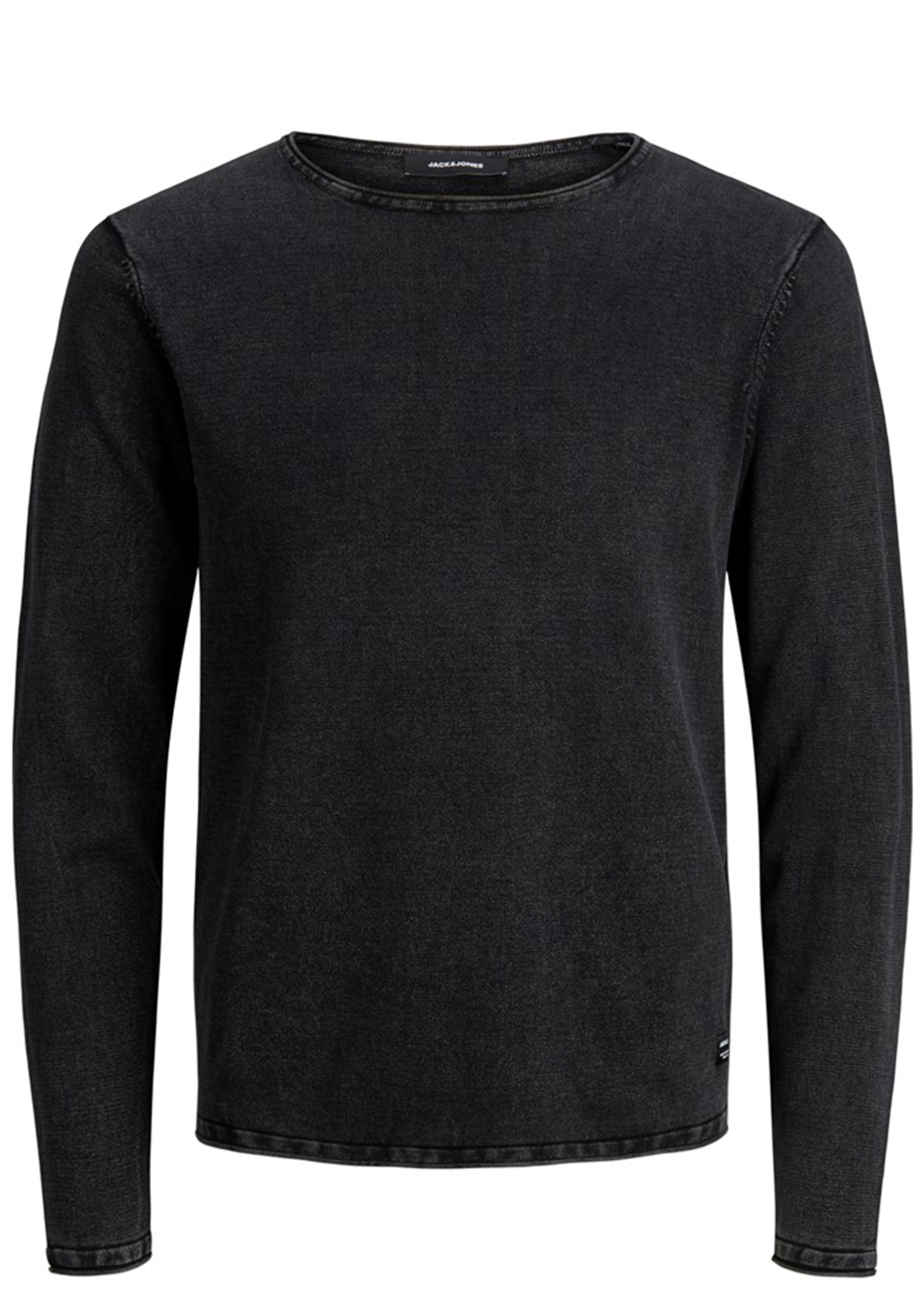 JACK & JONES slim fit trui katoen, O-hals, verwassen zwart