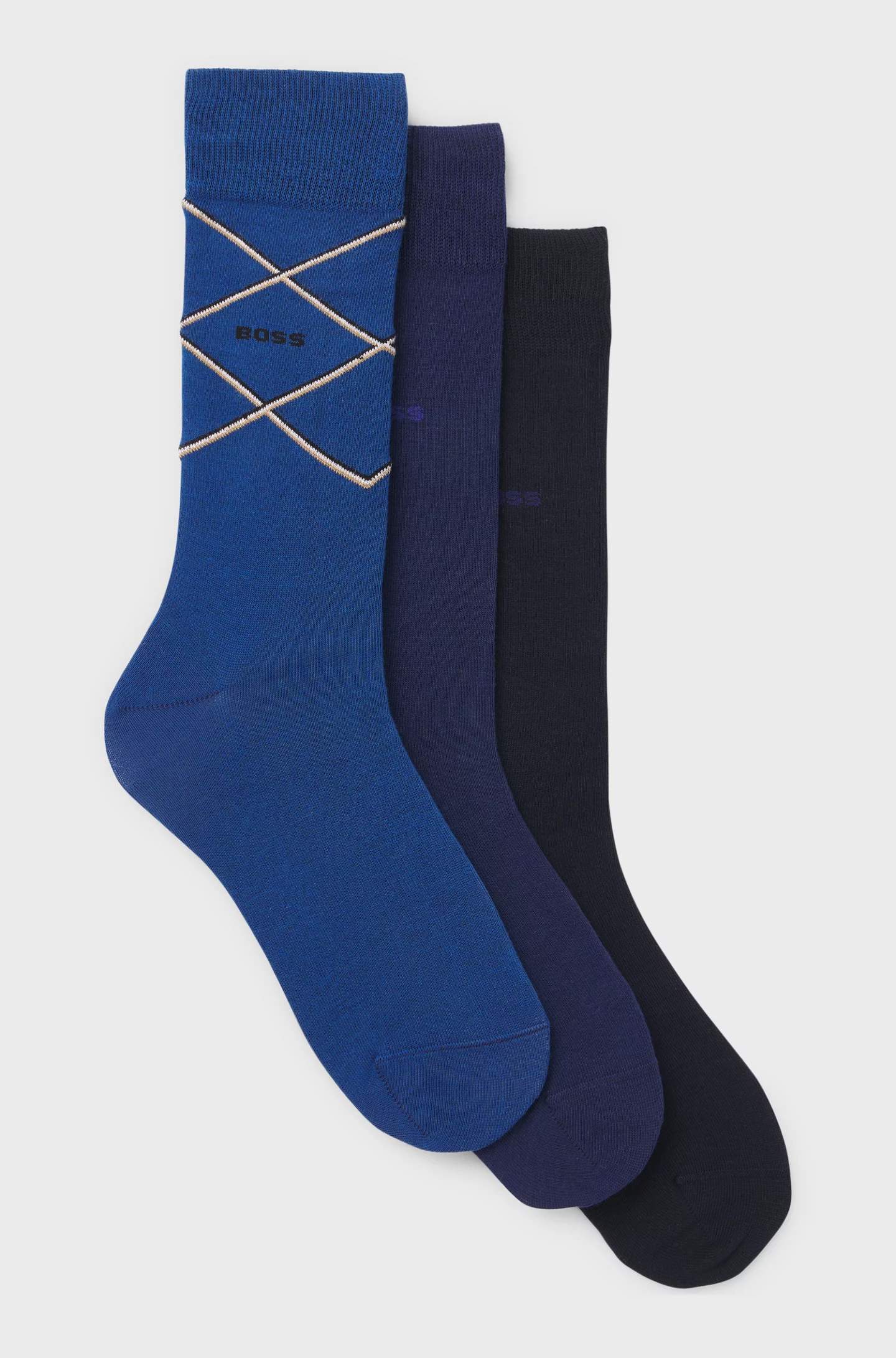 BOSS cadeauset herensokken (3-pack), donkerblauw, middenblauw en kobaltblauw met ruit