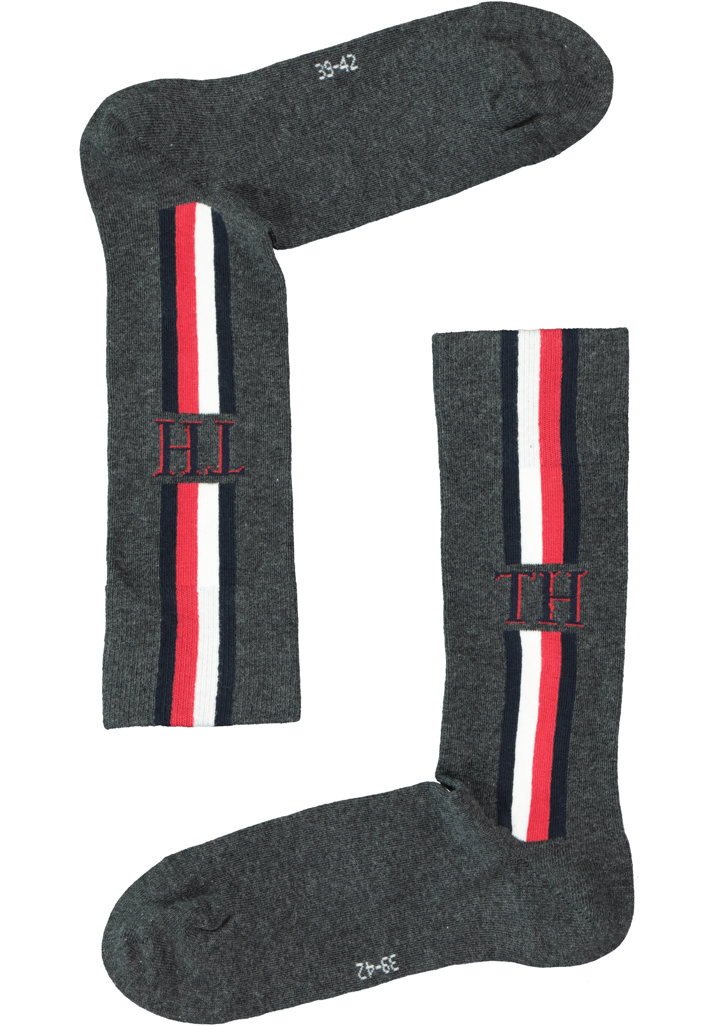 Tommy Hilfiger Iconic Logo Stripe Socks (2-pack), herensokken katoen, grijs