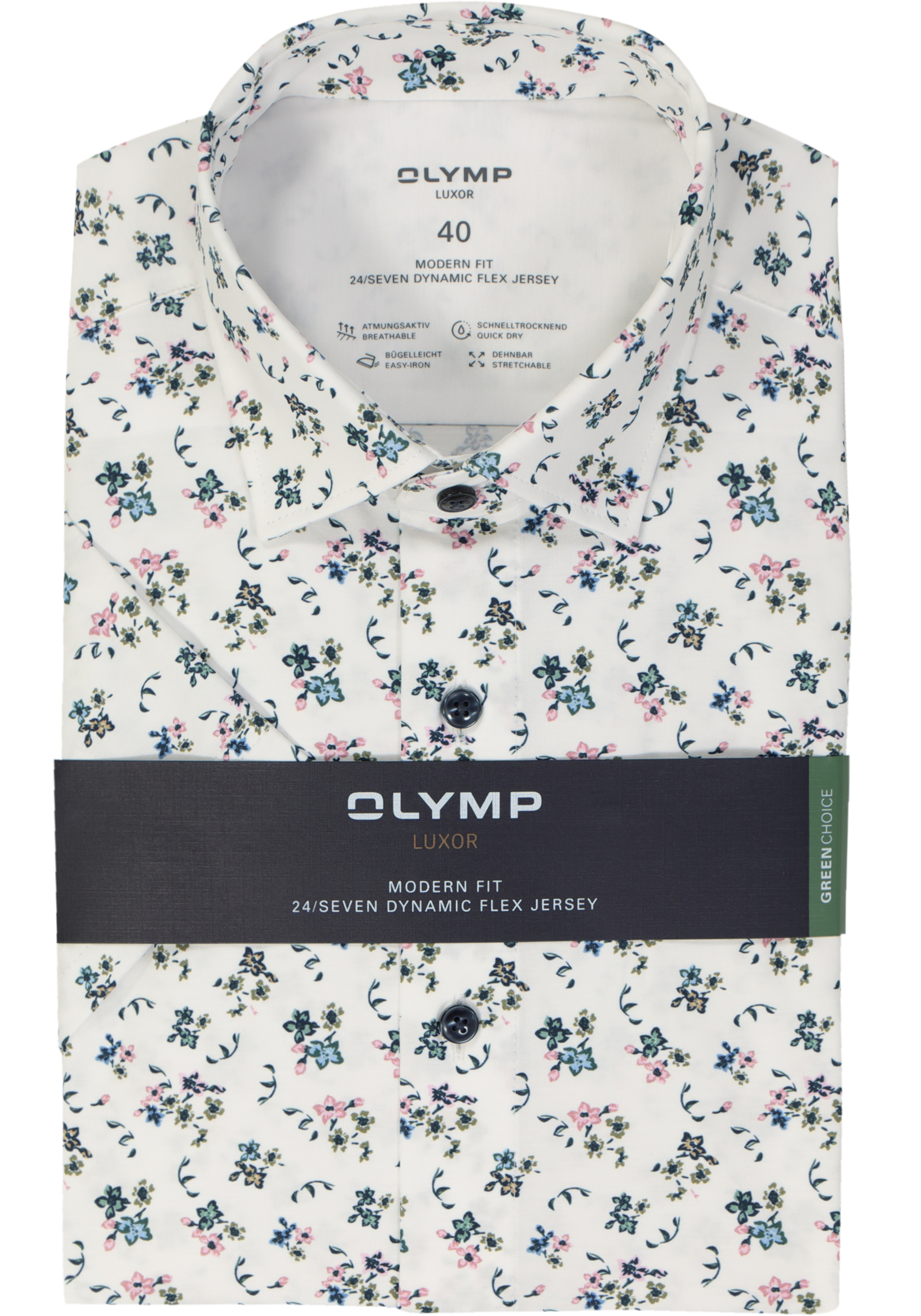 OLYMP 24/7 modern fit overhemd, korte mouw, tricot, wit dessin