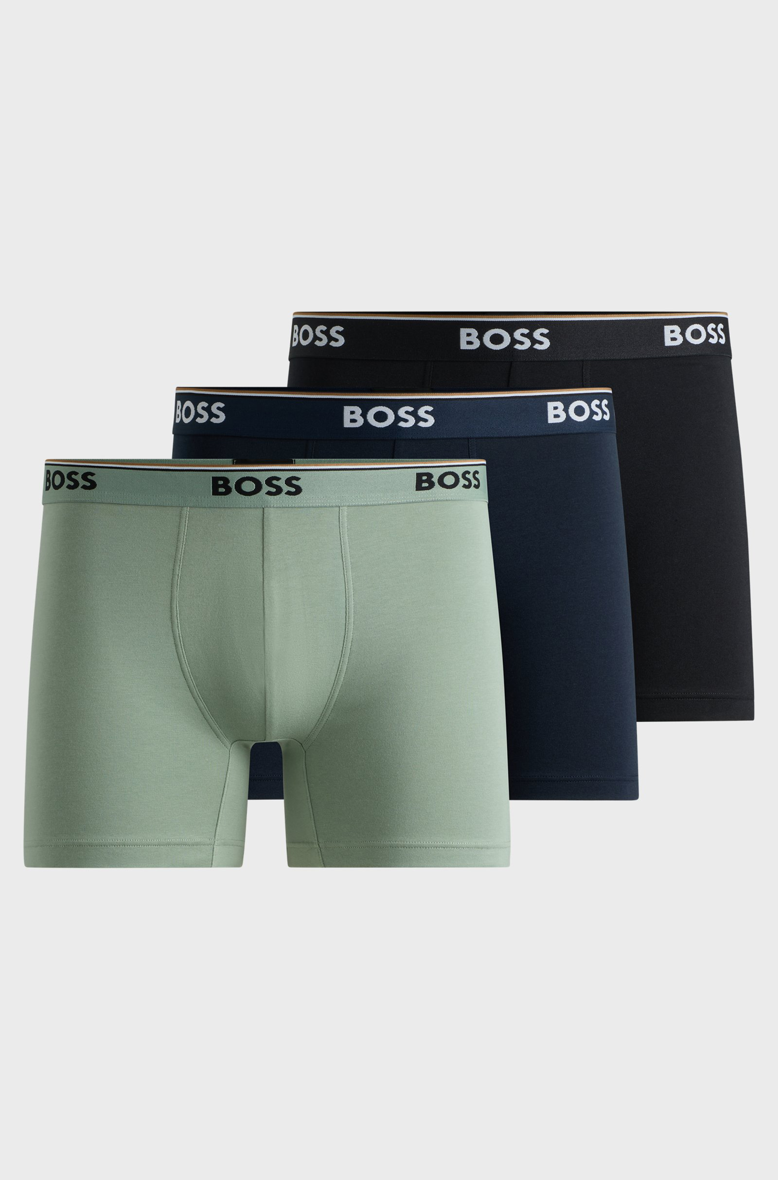 HUGO BOSS Power boxer briefs (3-pack), heren boxers normale lengte, zwart, donkerblauw, saliegroen