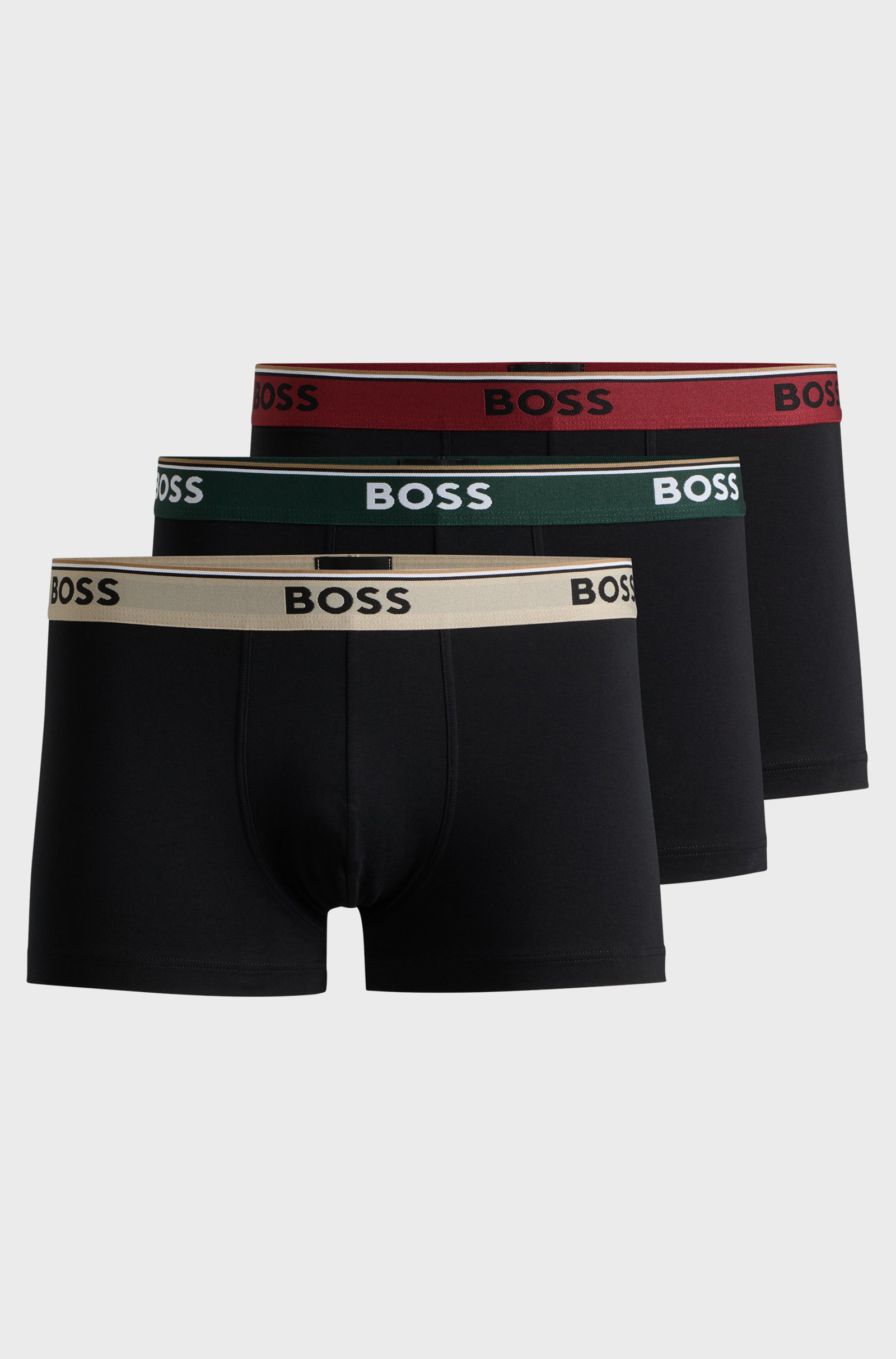 HUGO BOSS Power trunks (3-pack), heren boxers kort, zwart met gekleurde tailleband