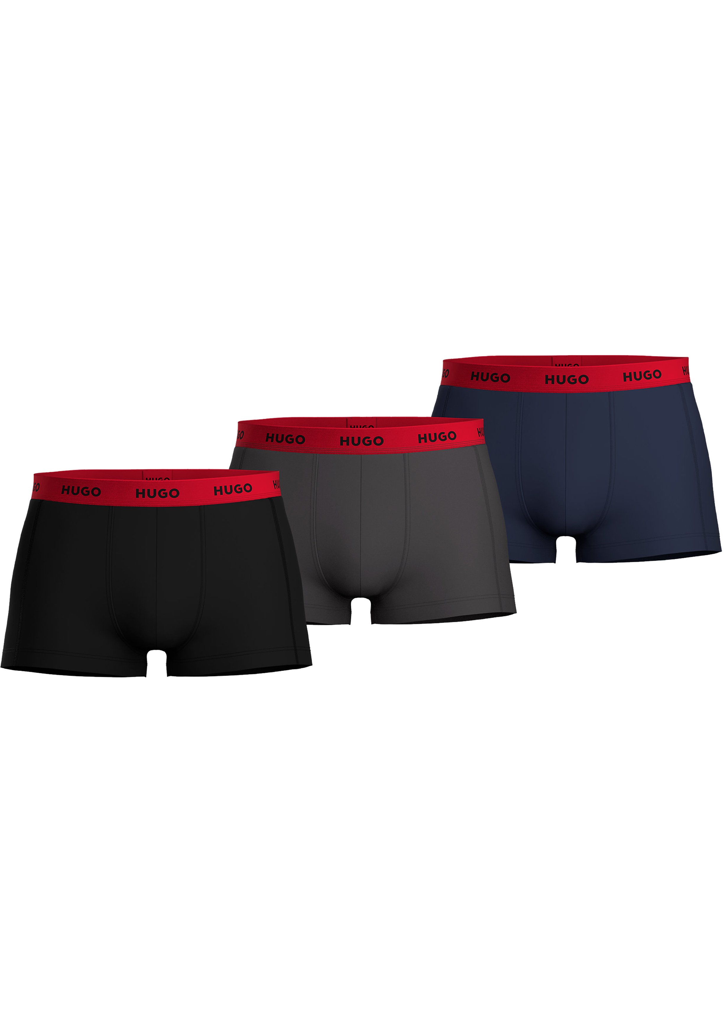 HUGO trunks (3-pack), heren boxers kort, middengrijs, blauw, zwart