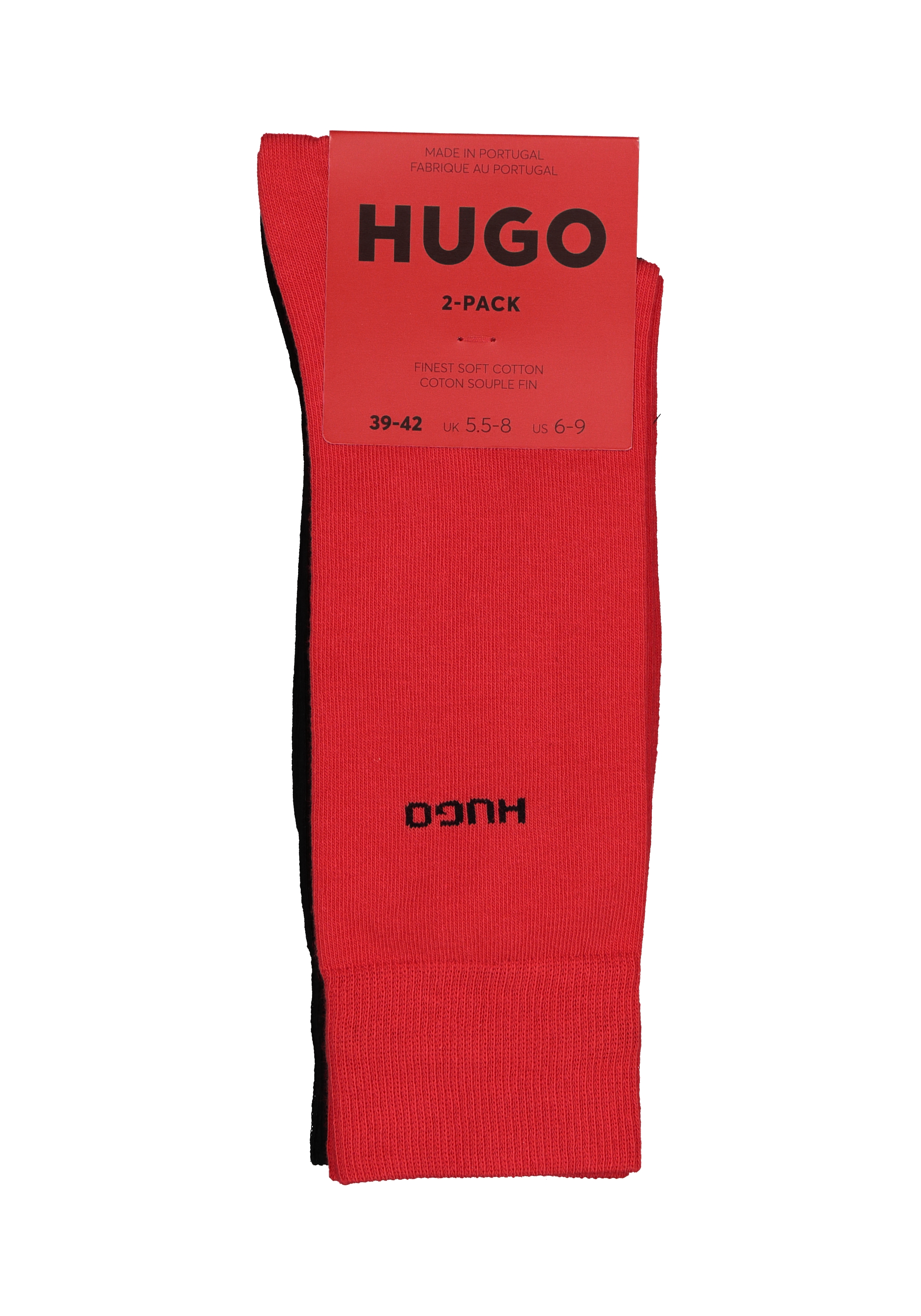 HUGO logo sokken (2-pack), herensokken katoen, zwart en rood