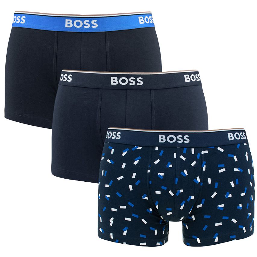 HUGO BOSS Power trunks (3-pack), heren boxers kort, blauw en blauw met print