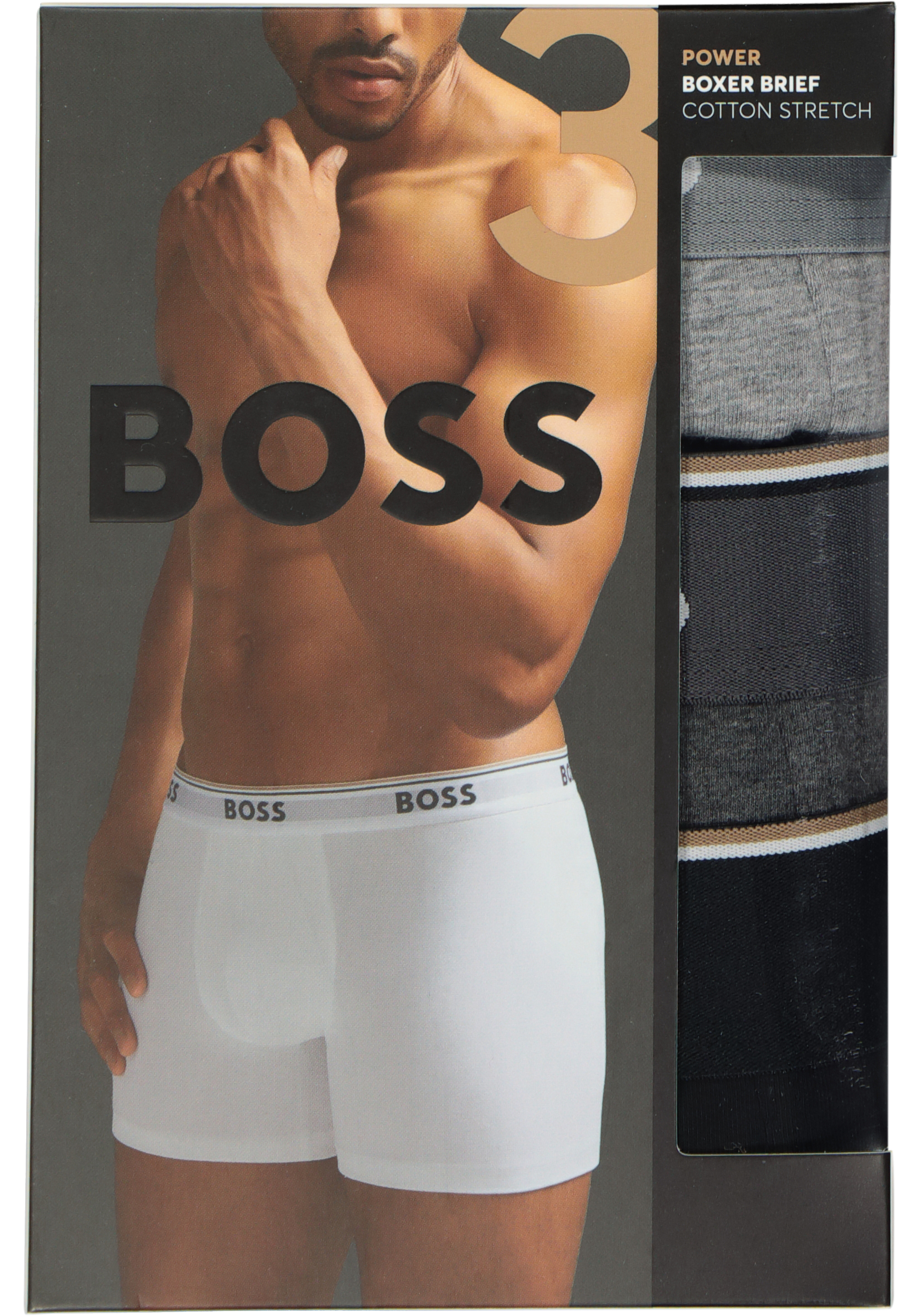 HUGO BOSS Power boxer briefs (3-pack), heren boxers normale lengte, grijs, grijs, zwart