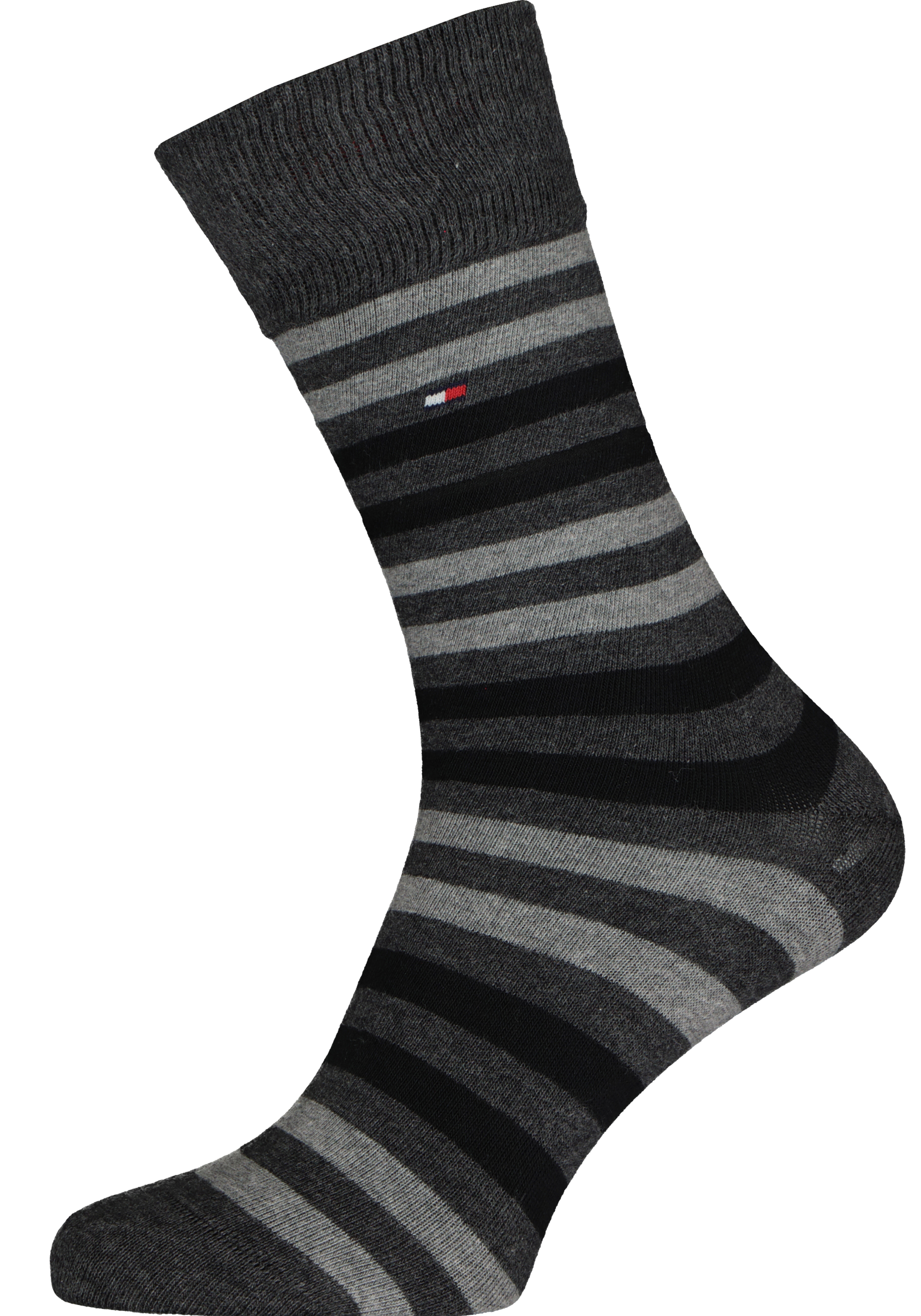 Tommy Hilfiger Duo Stripe Socks (2-pack), herensokken katoen, gestreept en uni, antraciet grijs