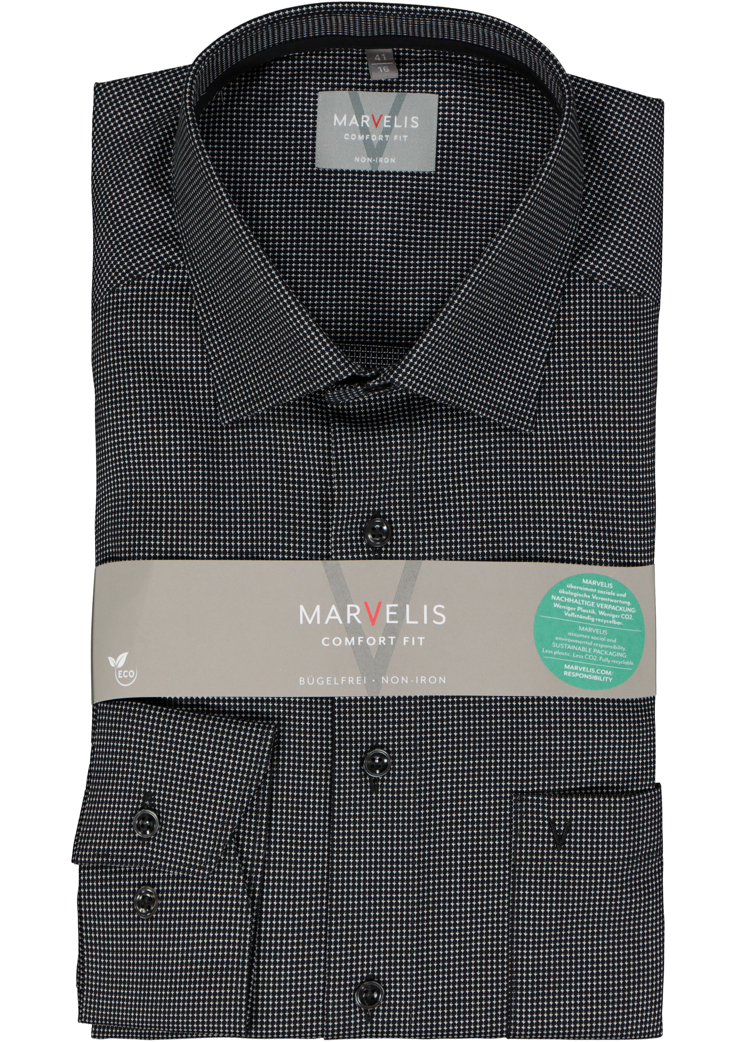 MARVELIS comfort fit overhemd, structuur, zwart