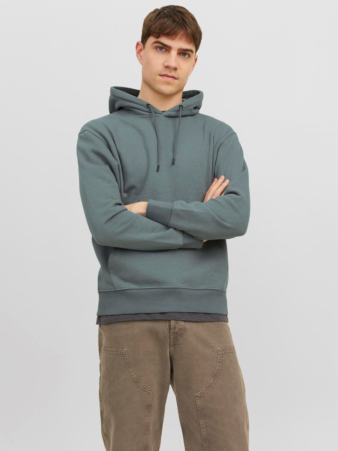 JACK & JONES Star basic sweat hood regular fit, heren hoodie katoenmengsel met capuchon, saliegroen