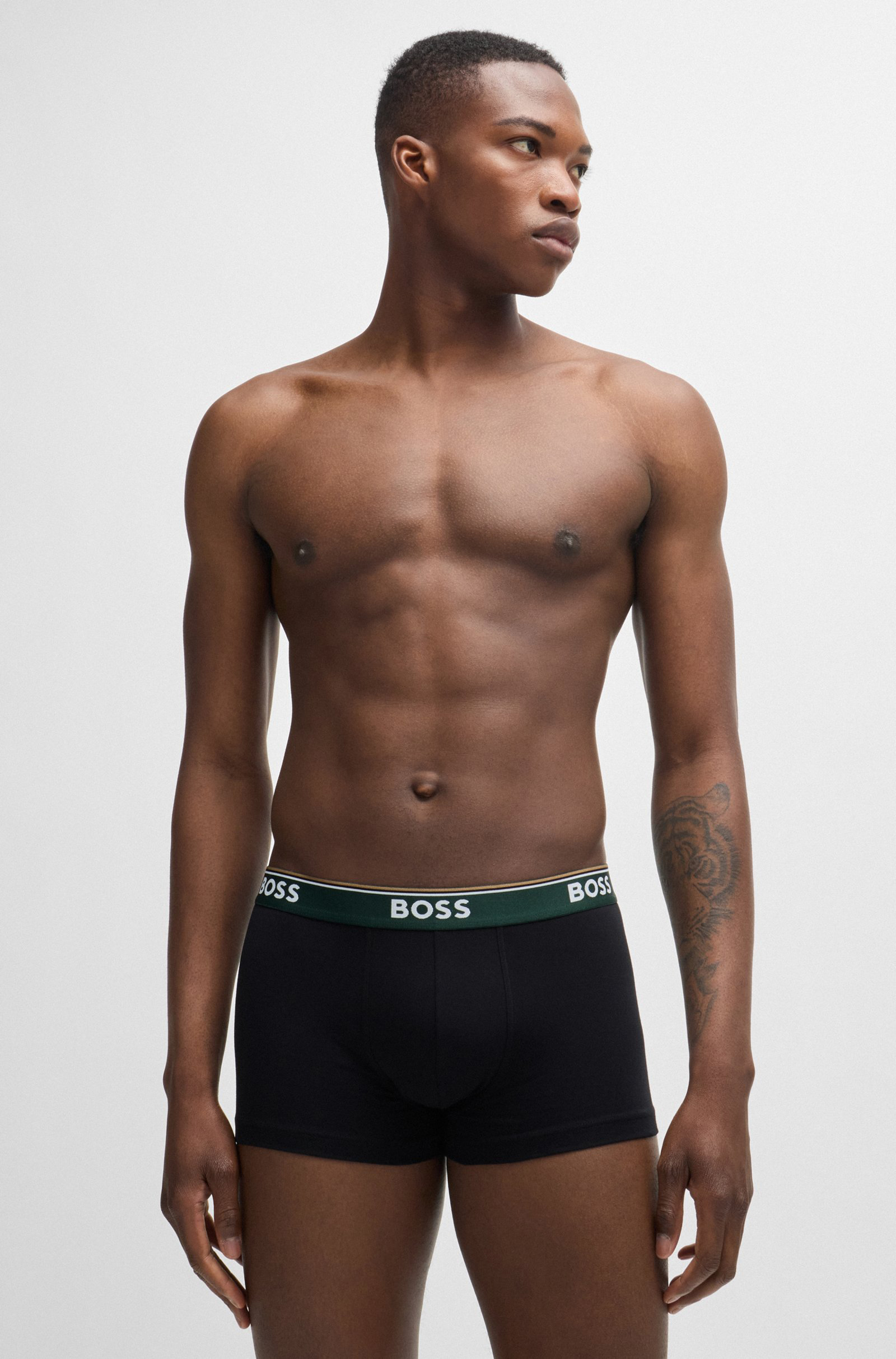 HUGO BOSS Power trunks (3-pack), heren boxers kort, zwart met gekleurde tailleband