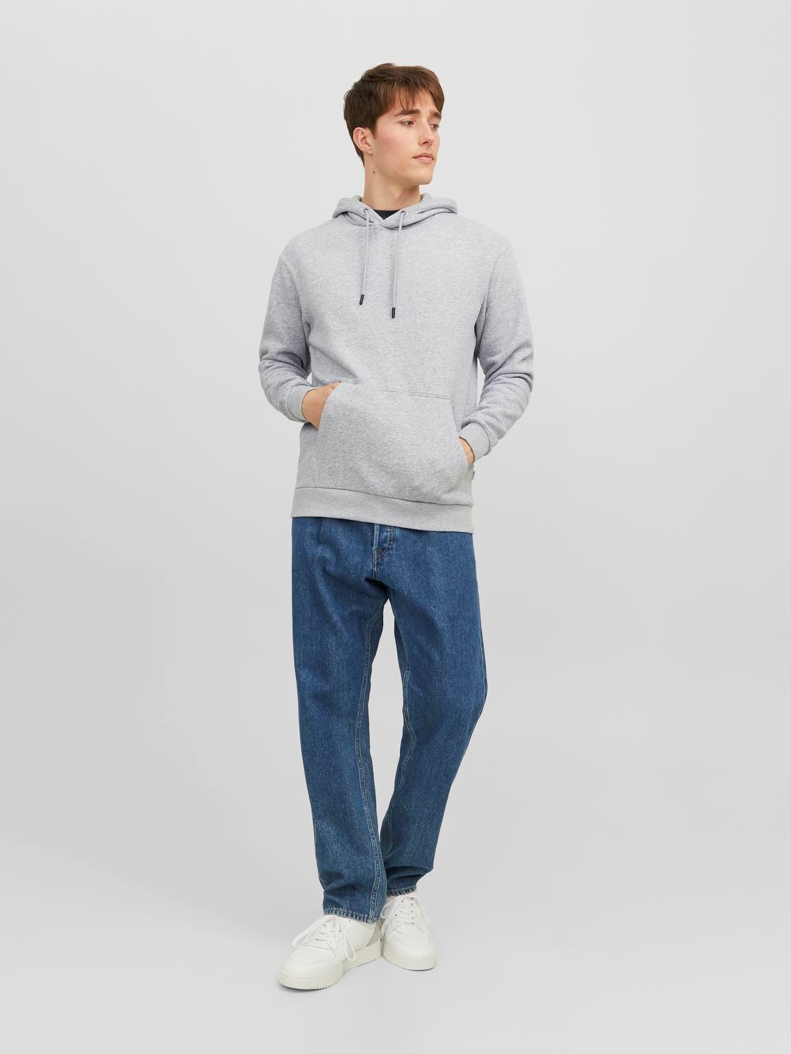 JACK & JONES Bradley sweat hood regular fit, heren hoodie katoenmengsel met capuchon, lichtgrijs melange