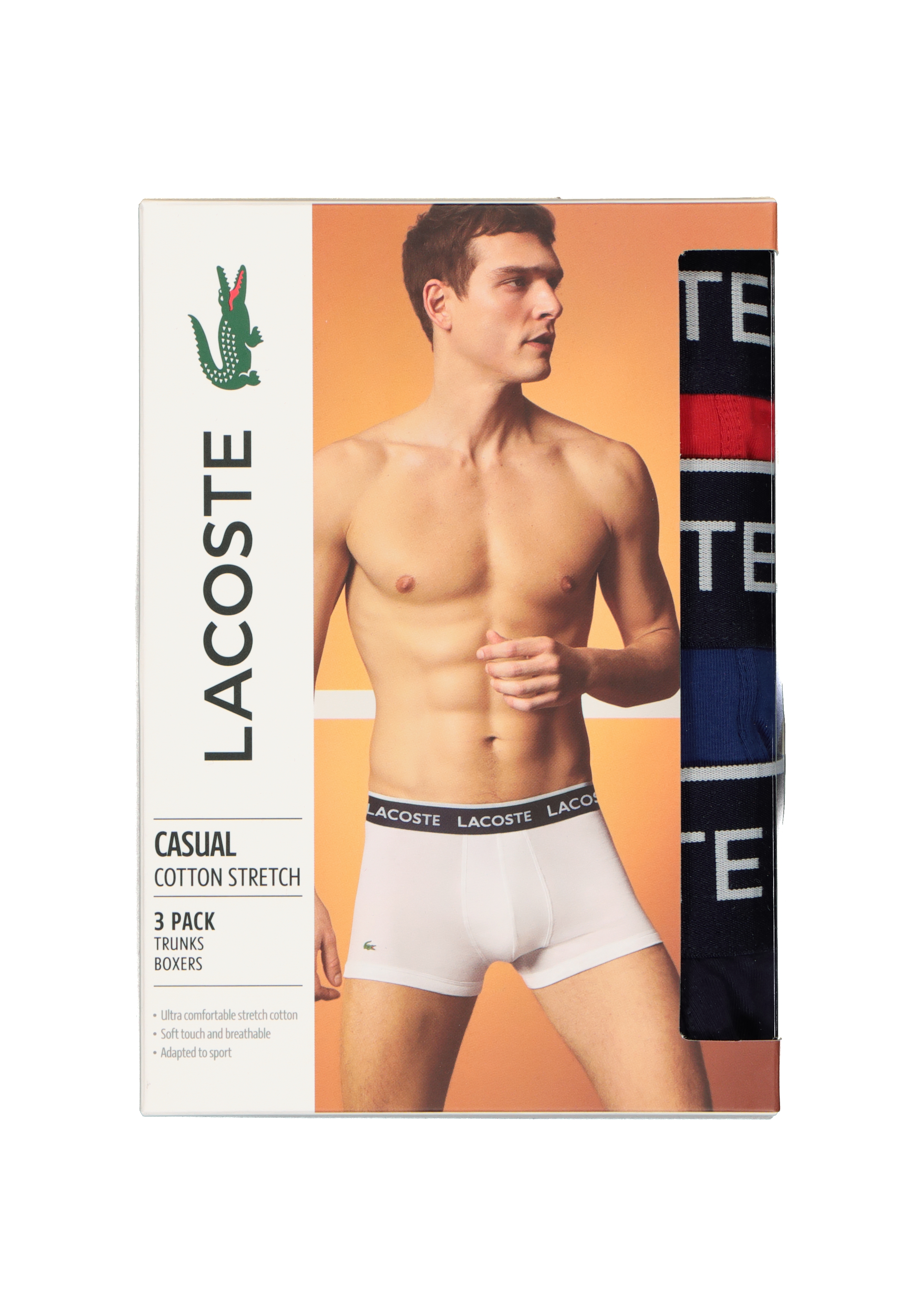 Lacoste Boxer Trunks (3-pack), heren boxers kort, blauw en rood