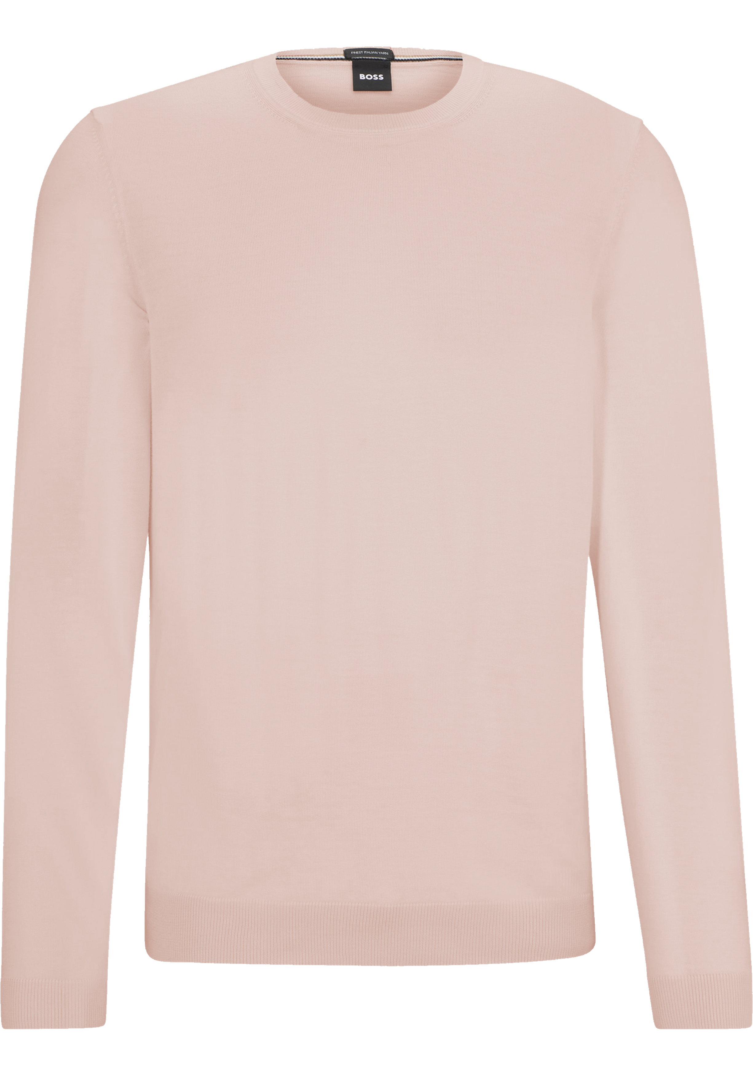 BOSS Leno slim fit trui wol, heren pullover middeldik O-hals, roze