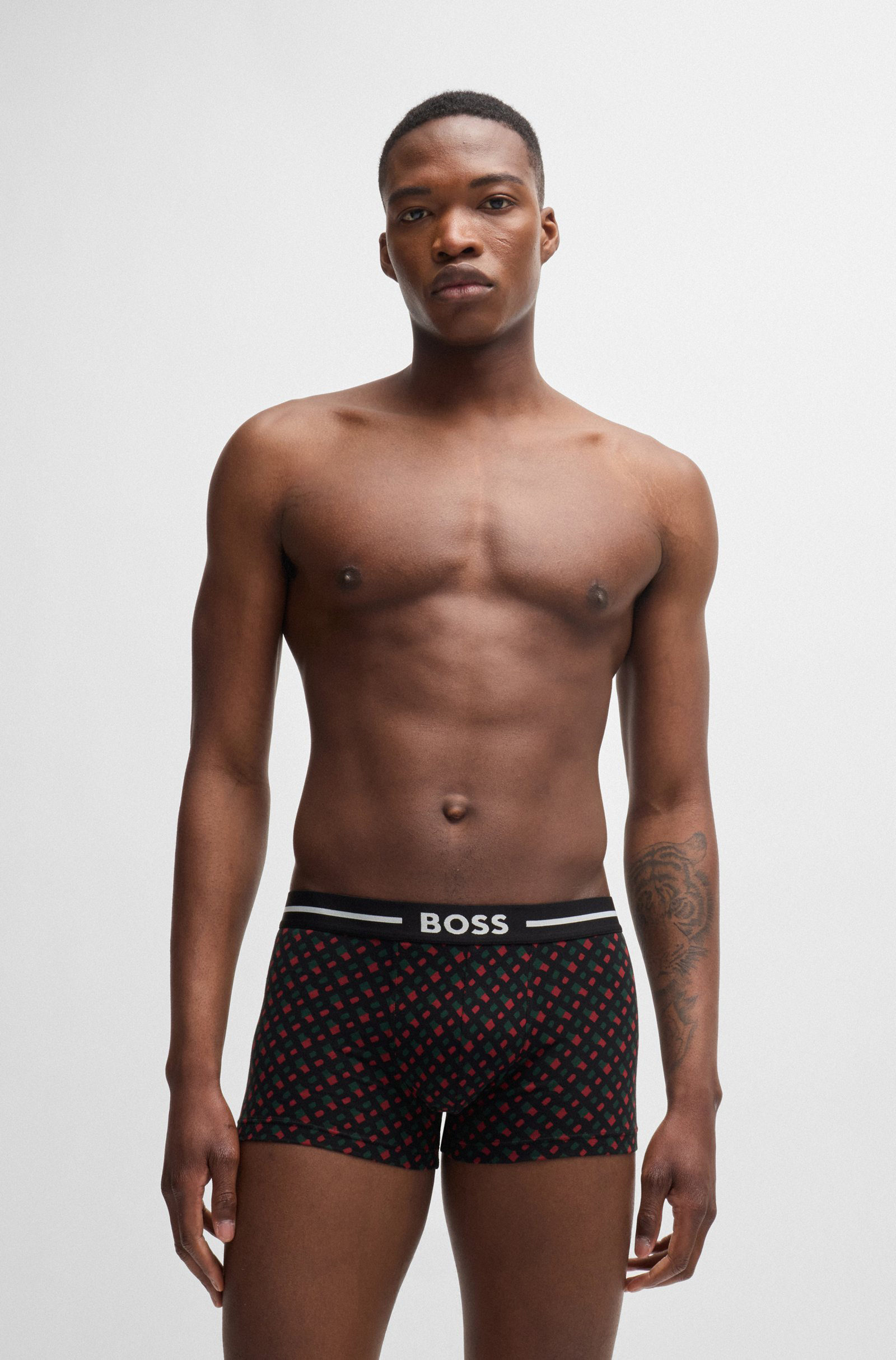 HUGO BOSS Bold trunks (3-pack), heren boxers kort, zwart, rood, zwart met rood dessin