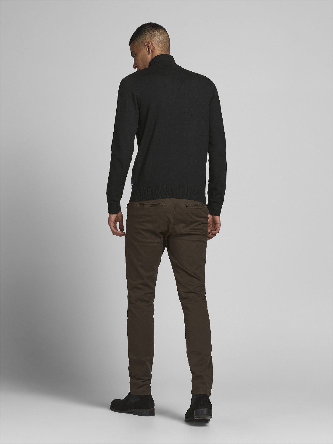 JACK & JONES Emil knit half zip slim fit, heren schipperstrui viscosemengsel met opstaande boord, zwart