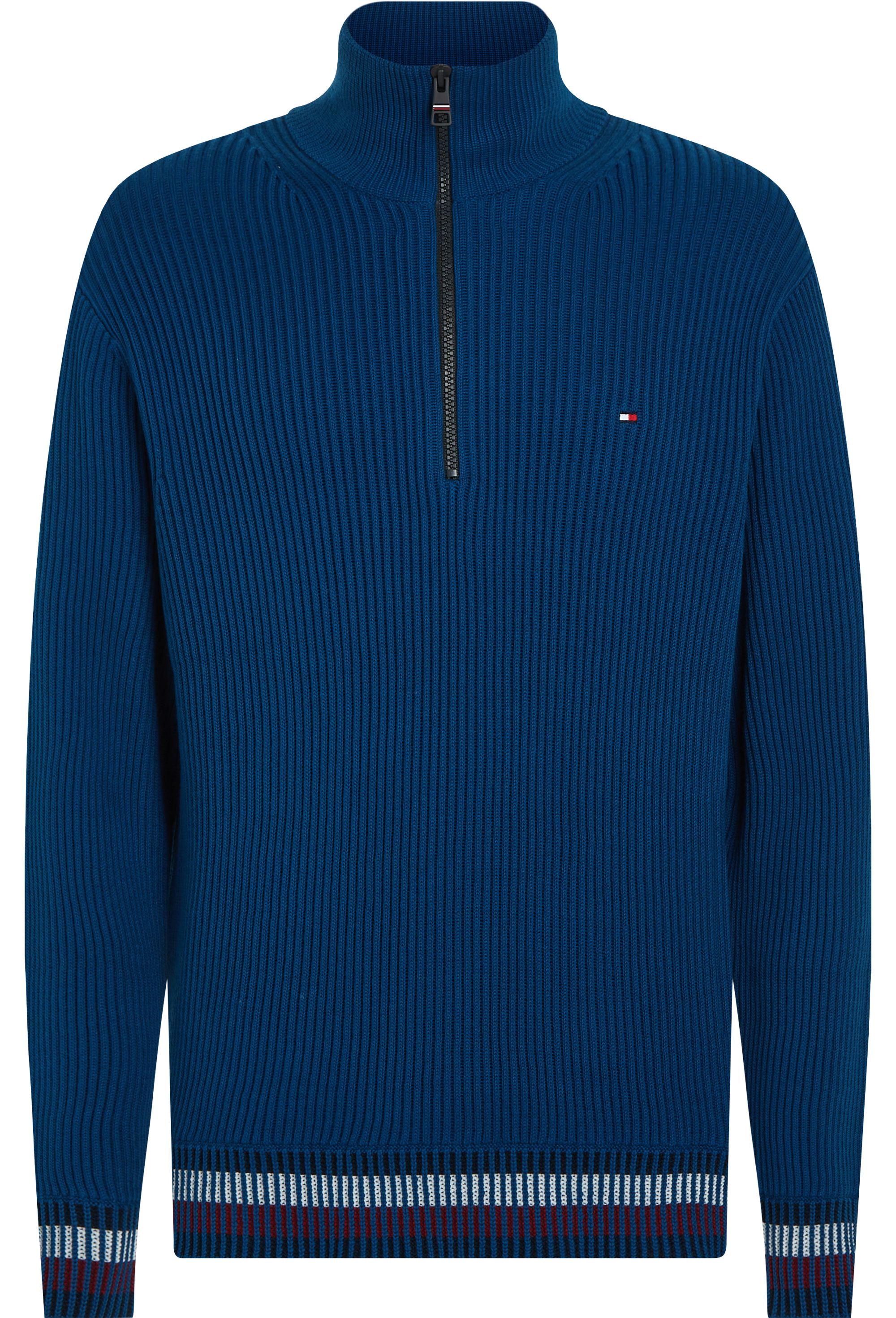 Tommy Hilfiger heren schipperstrui katoen, Shadow Gs Rib Zip Mock, blauw