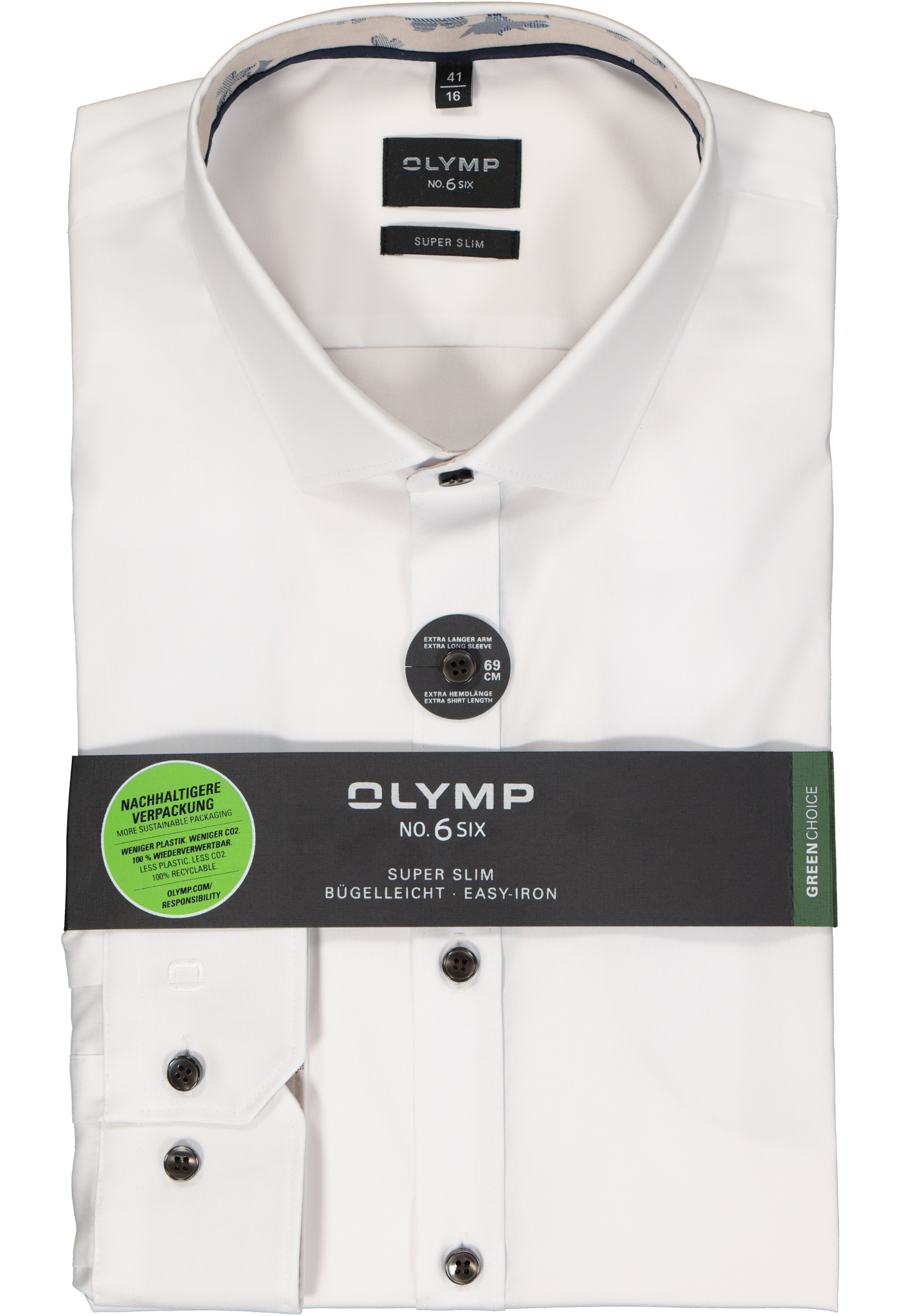 OLYMP No. 6 Six super slim fit overhemd, mouwlengte 7, popeline, wit