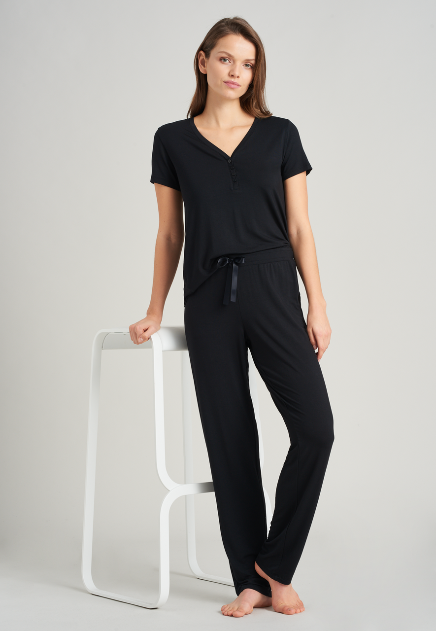 SCHIESSER Mix+Relax loungebroek lang, dames broek lang / extra lang modal zwart