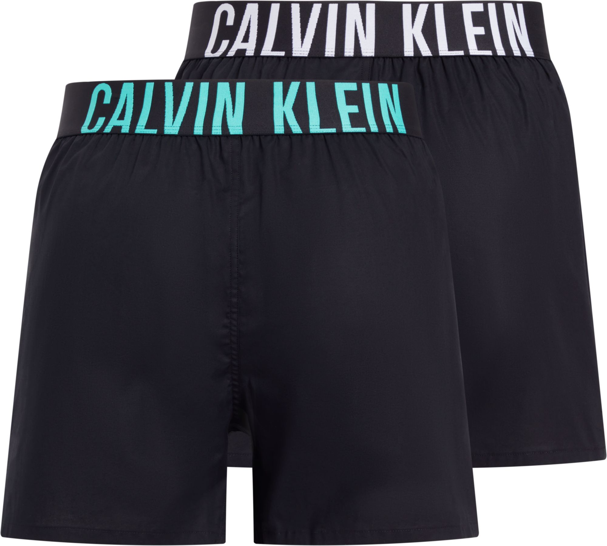 Calvin Klein Woven Boxers (2-pack), heren boxers wijd katoen, zwart met gekleurde tailleband