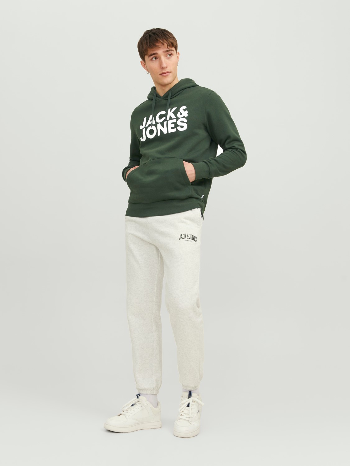 JACK & JONES Corp logo sweat hood regular fit, heren hoodie katoenmengsel met capuchon, groen grote print