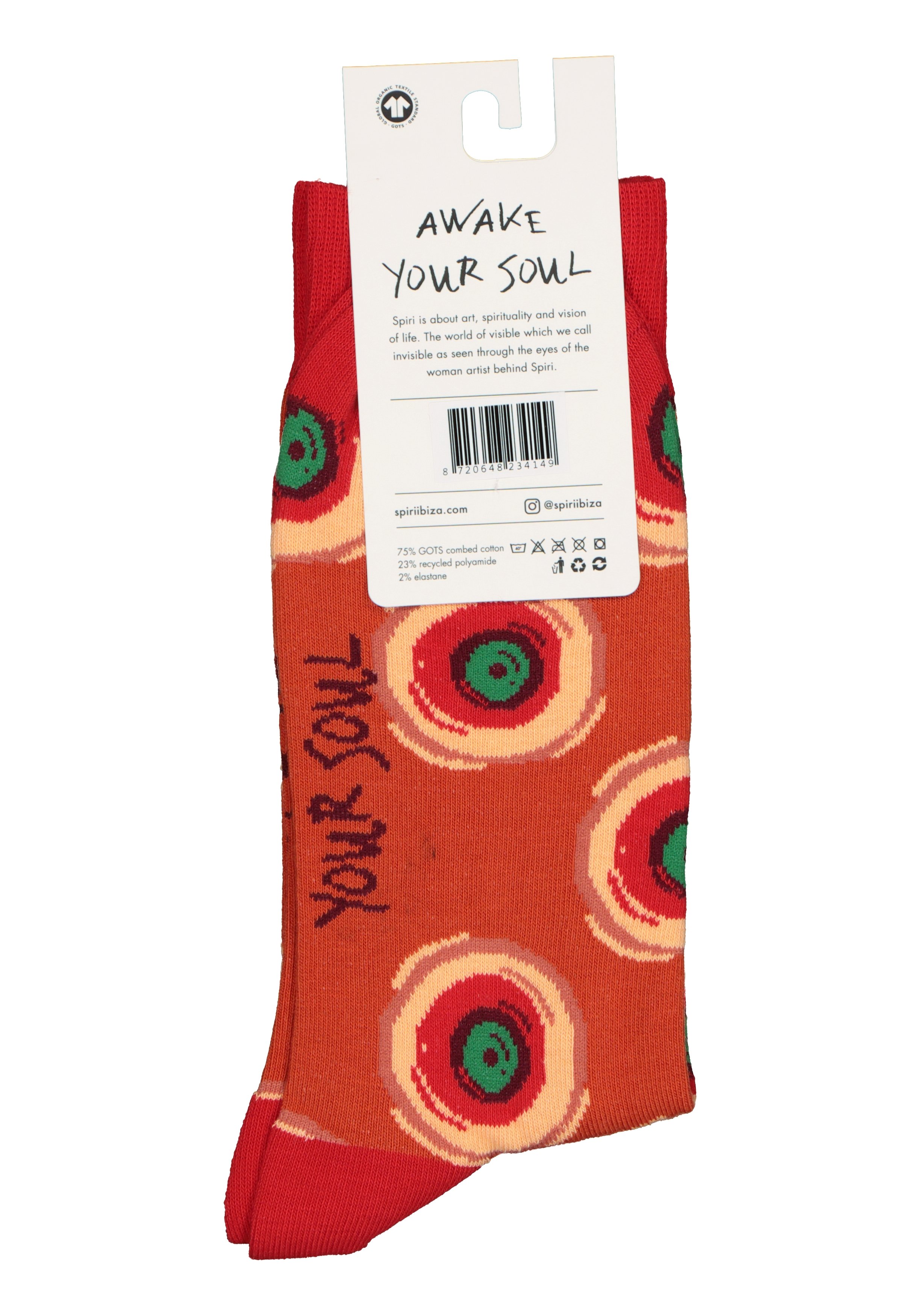 Spiri Socks The All Seeing Eye, unisex sokken, oranje, groen en rood