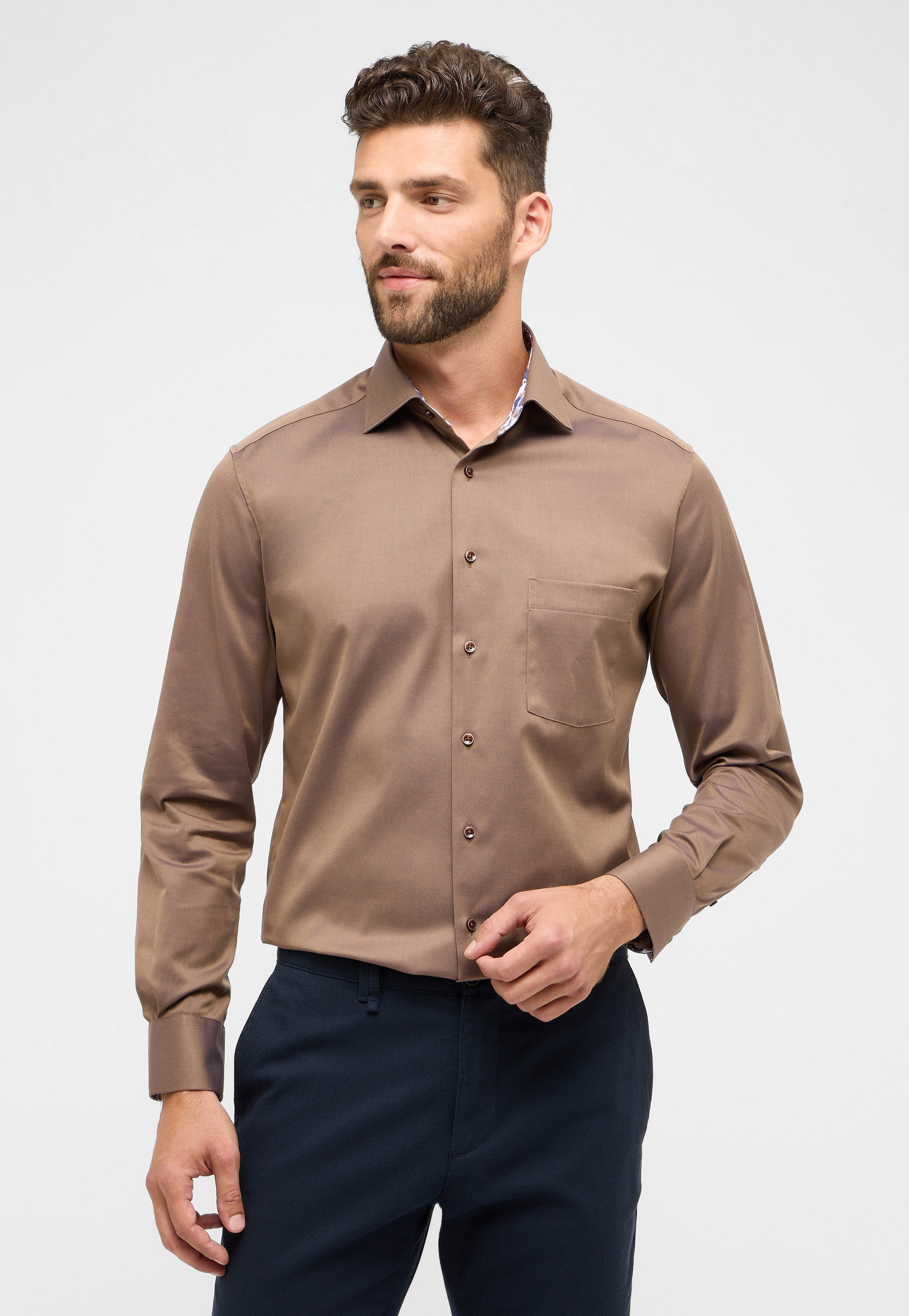 ETERNA modern fit overhemd, twill, beige (contrast)