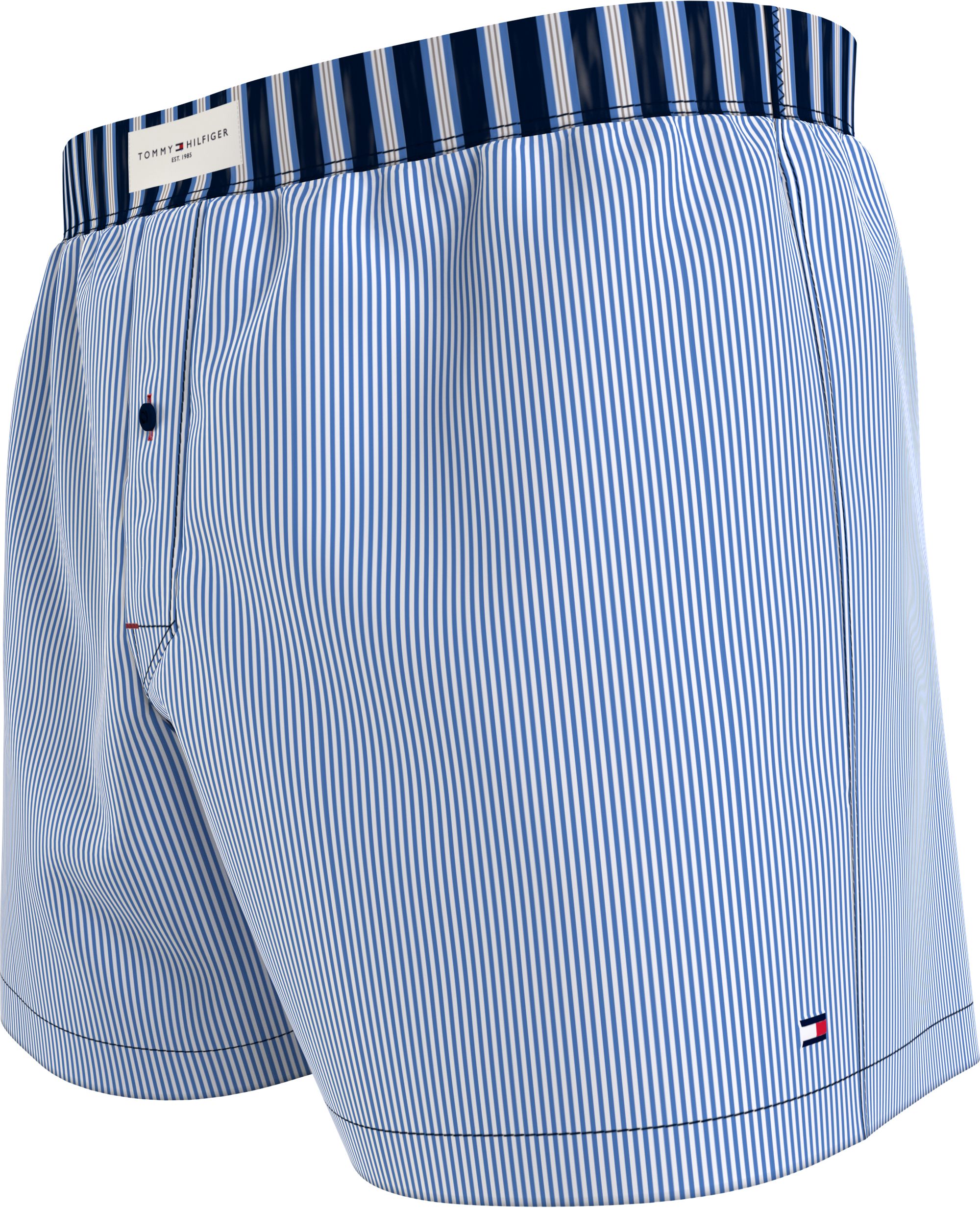 Tommy Hilfiger woven boxer (3-pack), heren boxers wijd katoen, blauw en blauw gestreept