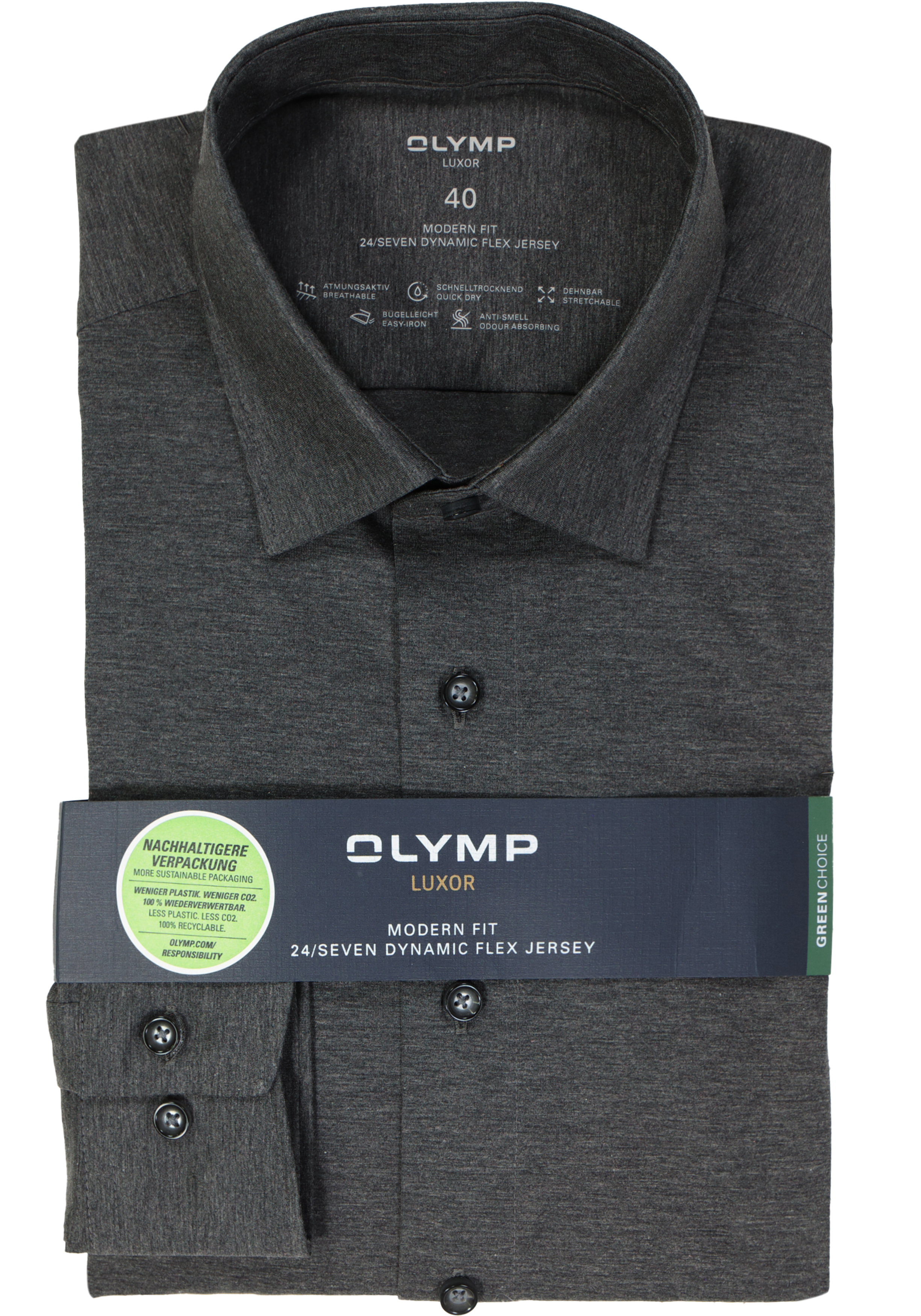 OLYMP Luxor 24/Seven modern fit overhemd, antraciet grijs tricot