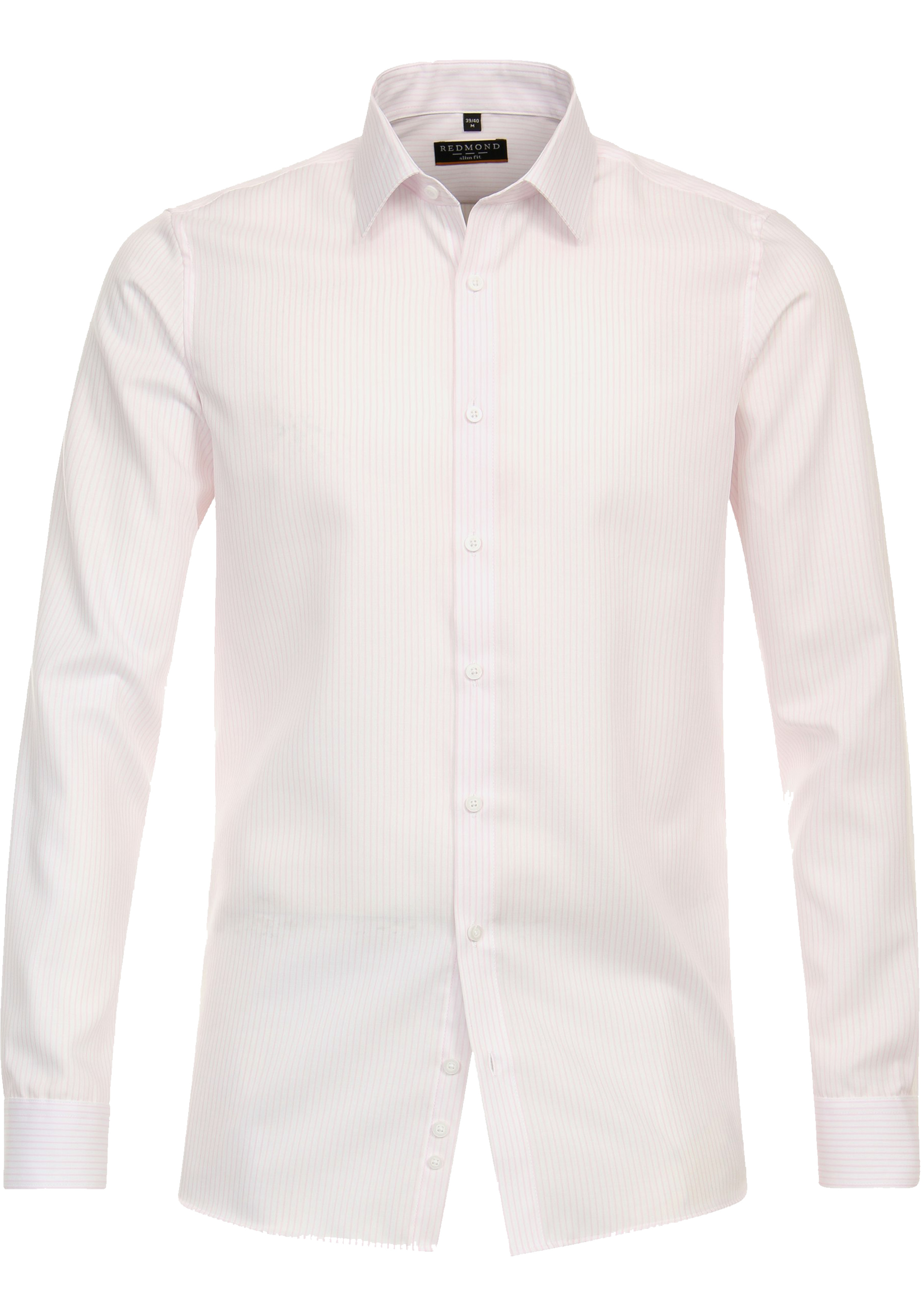 Redmond slim fit overhemd, popeline, roze met wit gestreept