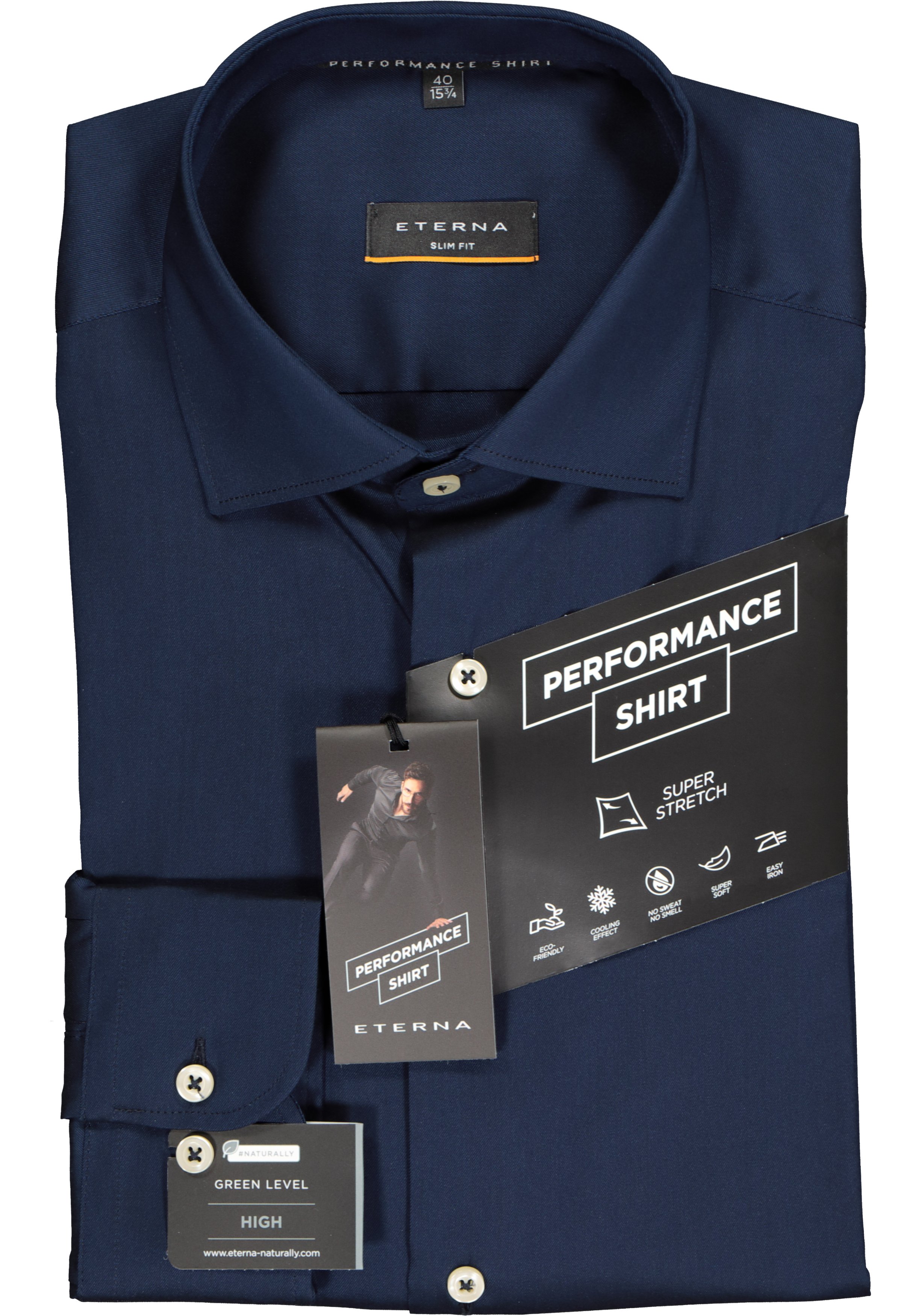 ETERNA slim fit performance overhemd, superstretch lyocell, donkerblauw