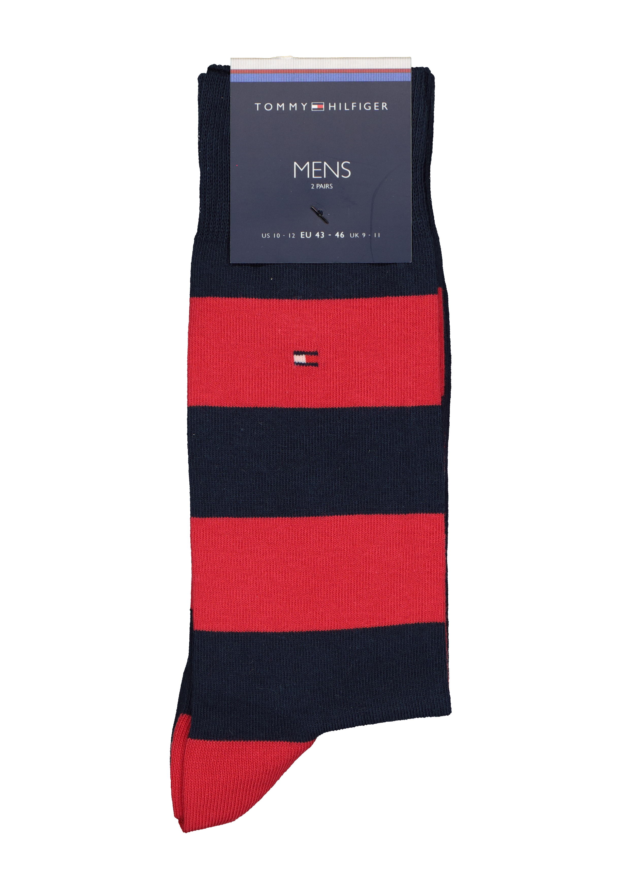 Tommy Hilfiger Rugby Stripe Socks (2-pack), herensokken katoen gestreept en uni, blauw met rood