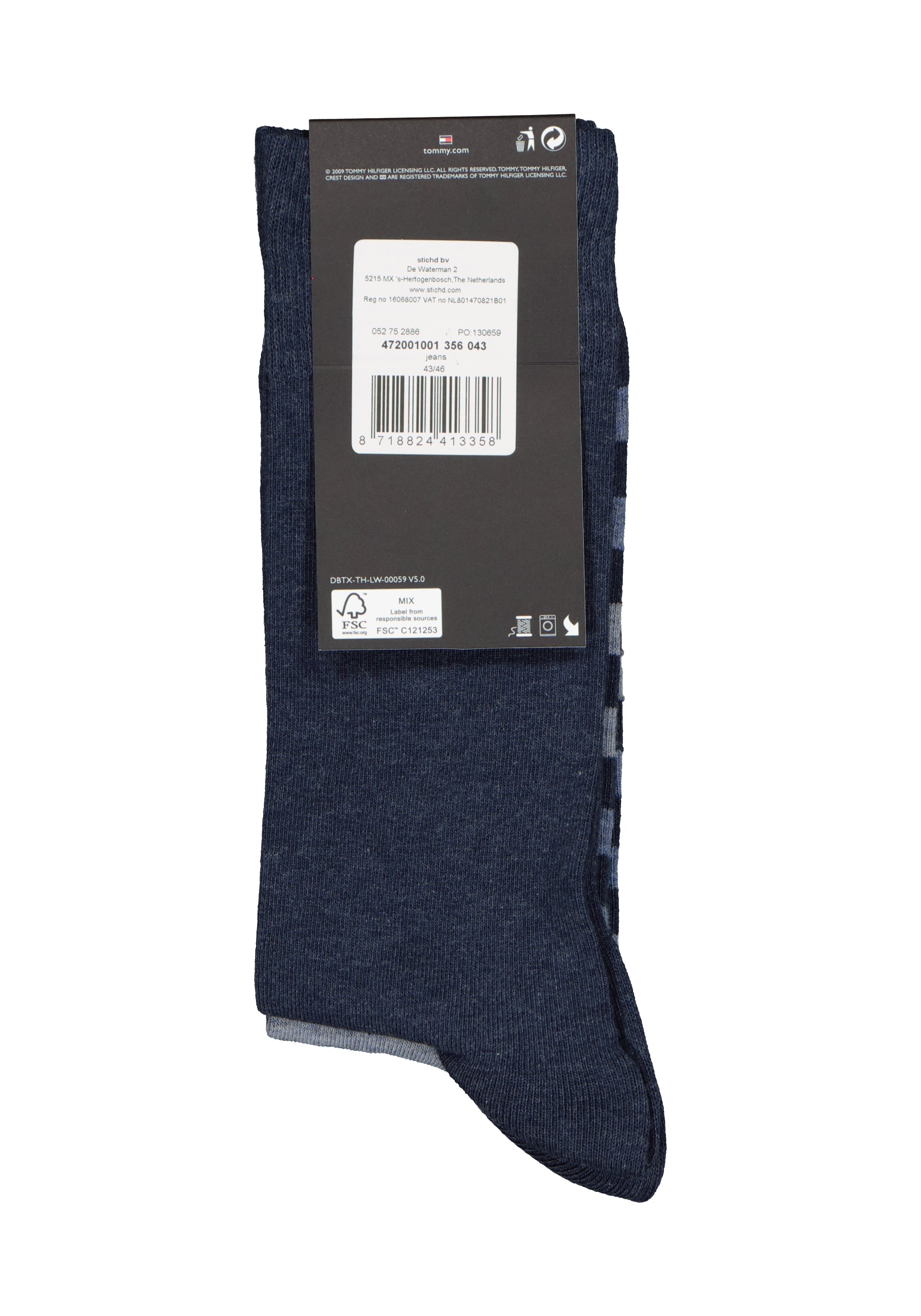 Tommy Hilfiger Duo Stripe Socks (2-pack), herensokken katoen, gestreept en uni, jeans blauw