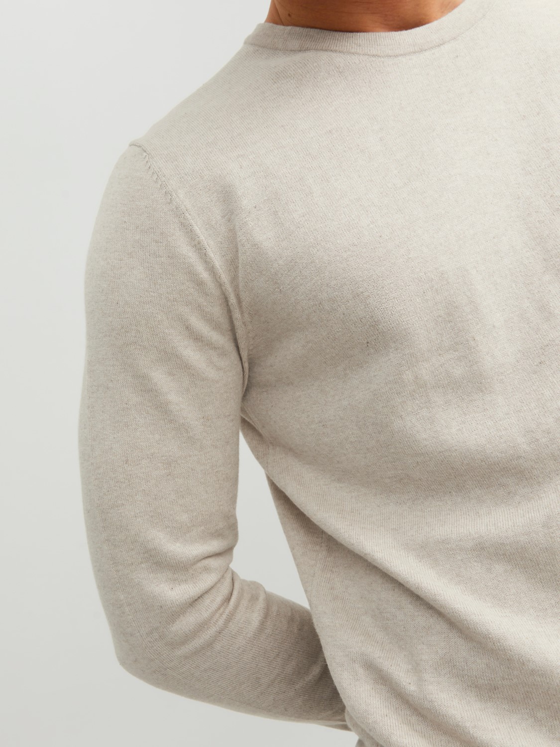 JACK & JONES Emil knit crew neck slim fit, heren pullover viscosemengsel met O-hals, beige melange