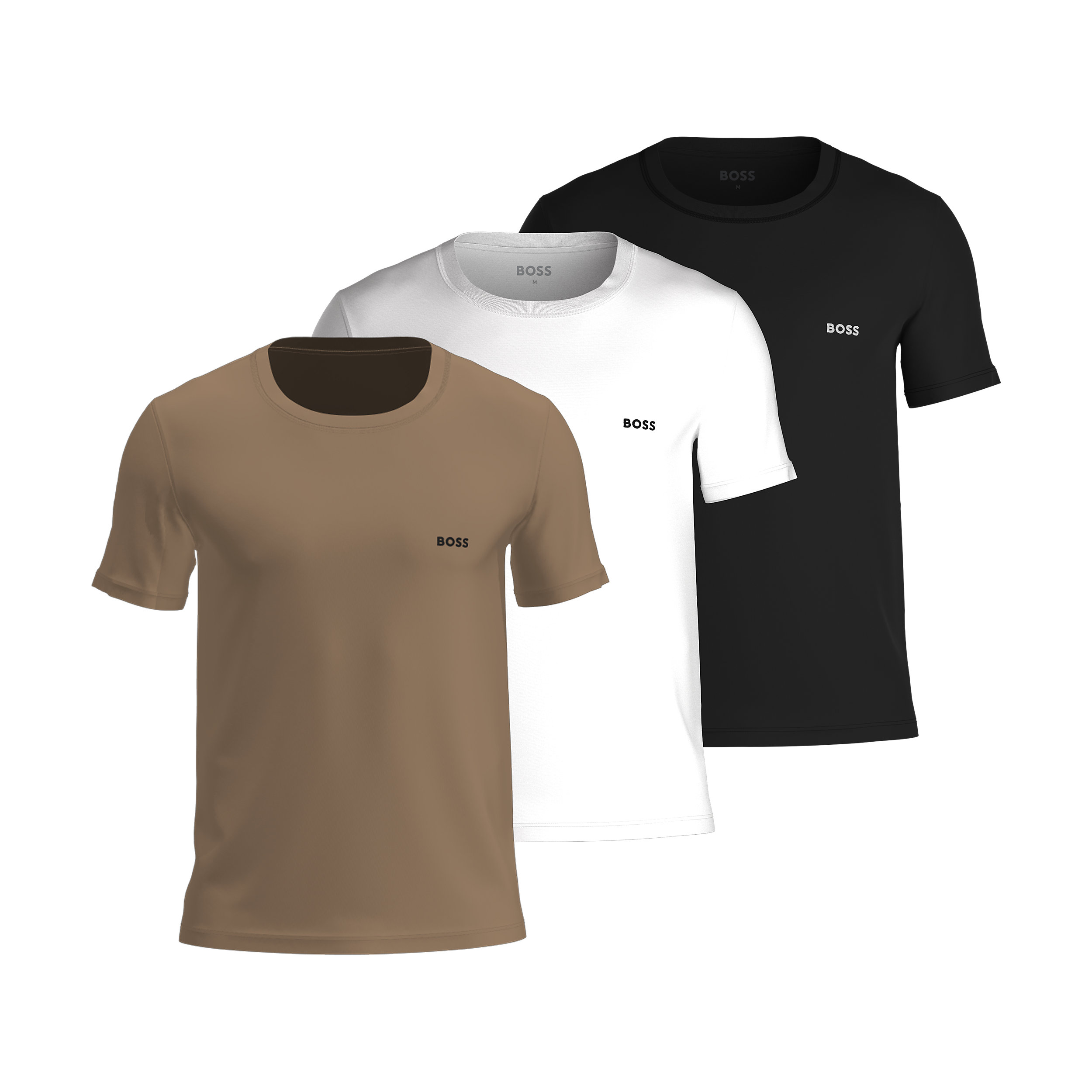 HUGO BOSS Classic T-shirts regular fit (3-pack), heren T-shirts O-hals, midden beige, zwart en wit