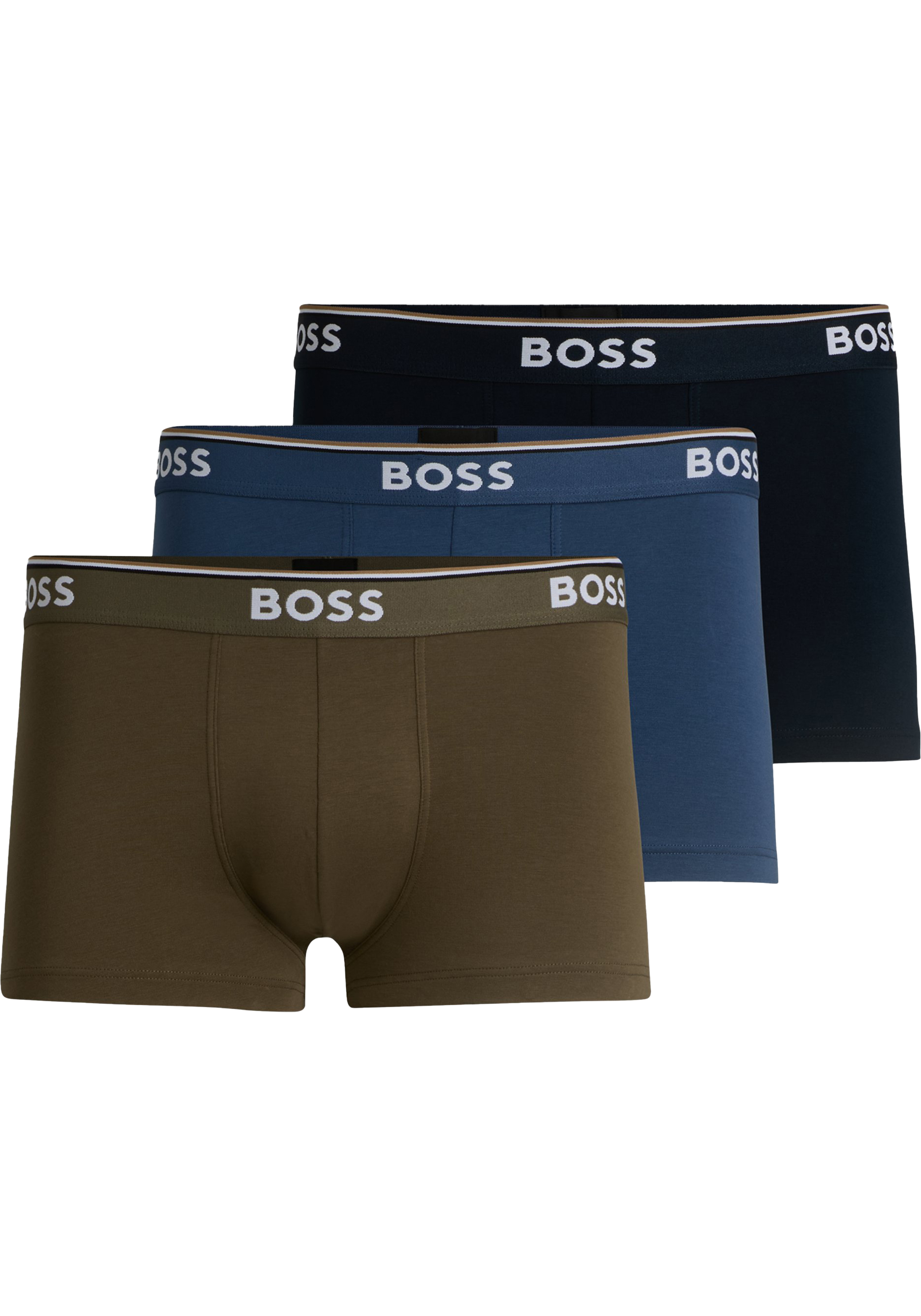 HUGO BOSS Power trunks (3-pack), heren boxers kort, blauw, middenblauw, olijfgroen