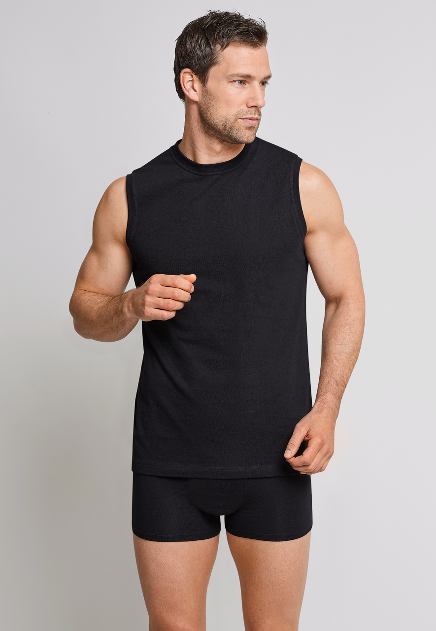 SCHIESSER Cotton Essentials singlet (2-pack), heren shirt mouwloos, muscle shirt zwart