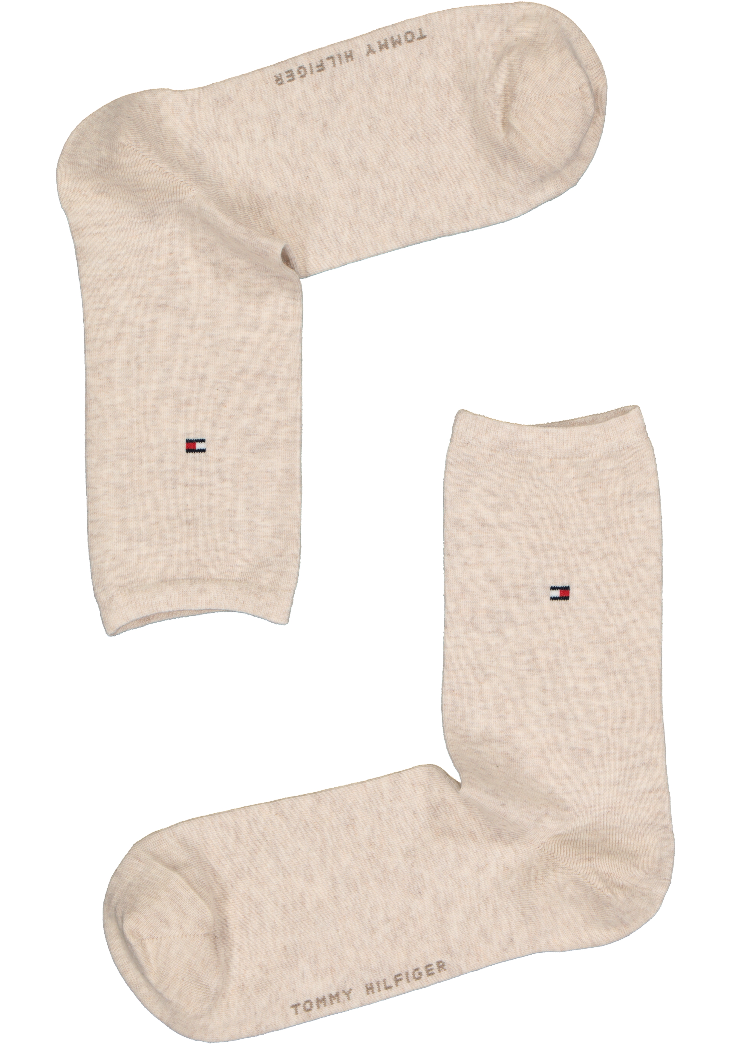 Tommy Hilfiger damessokken Small Stripe (2-pack), uni en gestreept katoen, licht beige met wit