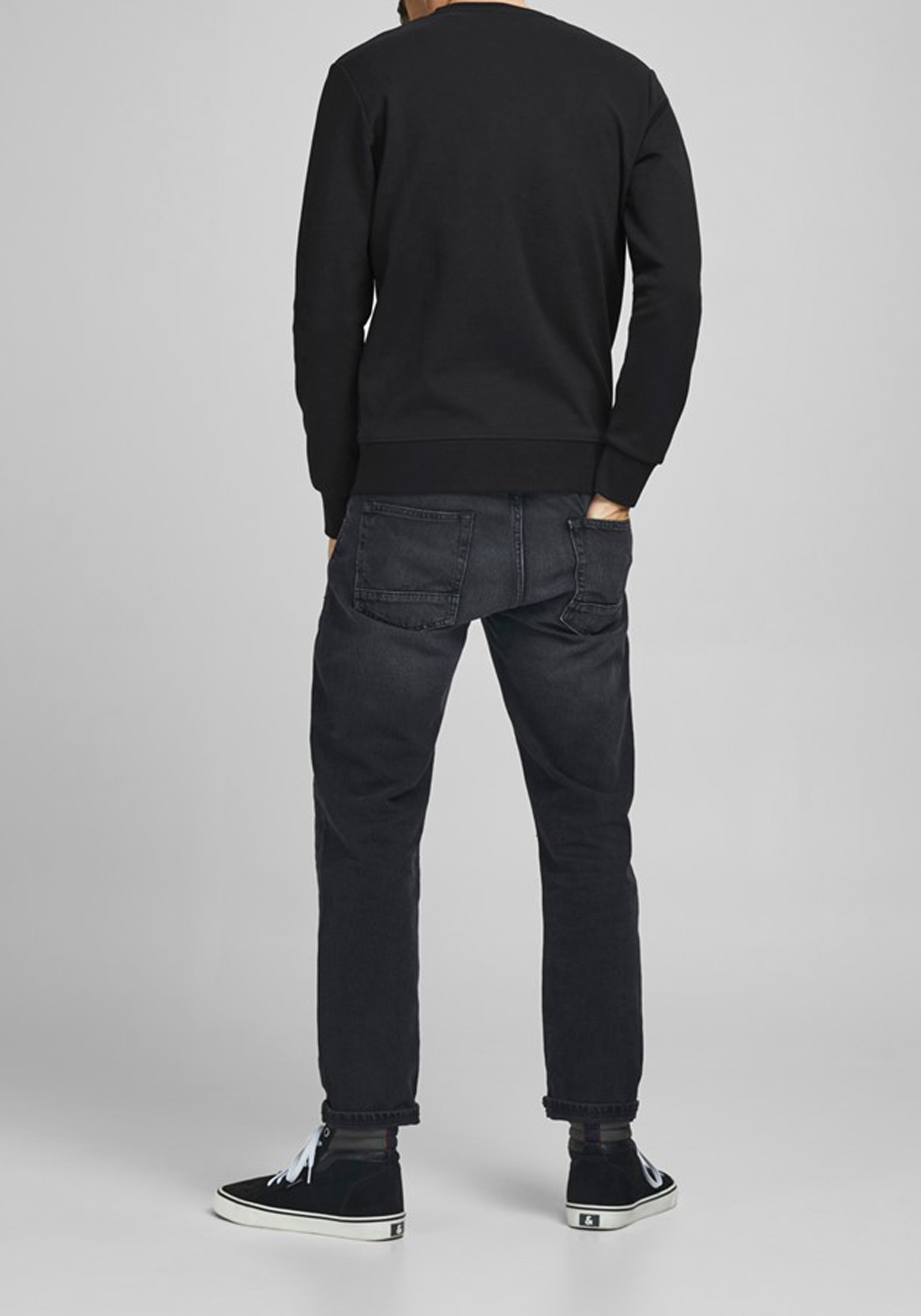 JACK & JONES sweatshirt katoen, O-hals, zwart