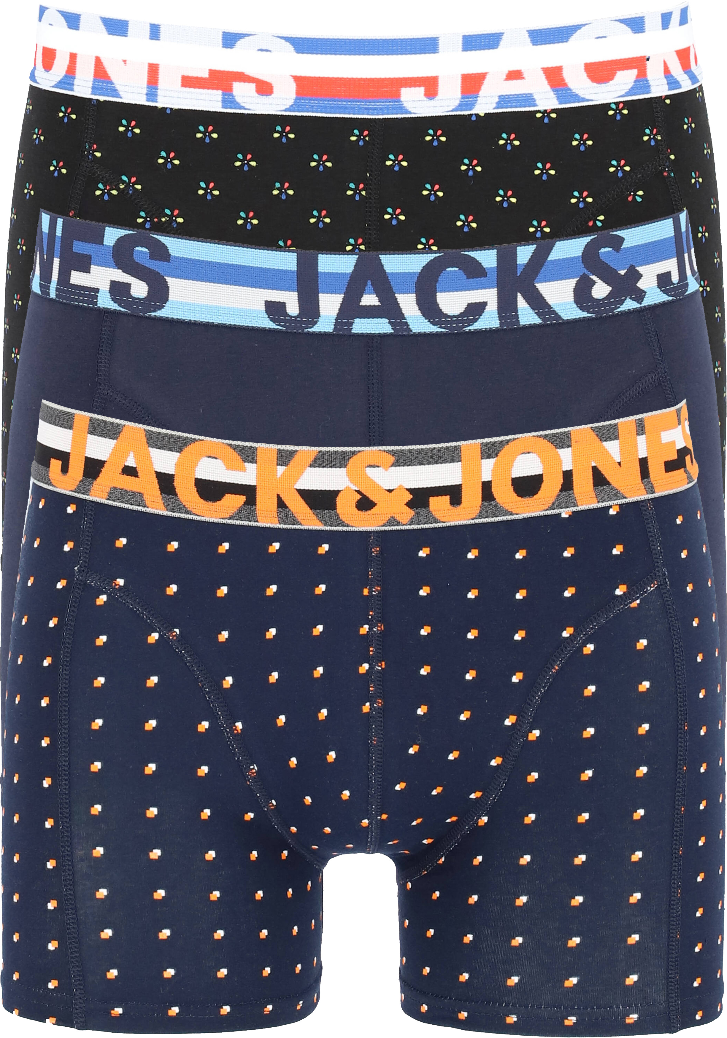 Jack & Jones heren boxers Jachenrik trunks (3-pack), blauw uni en dessin