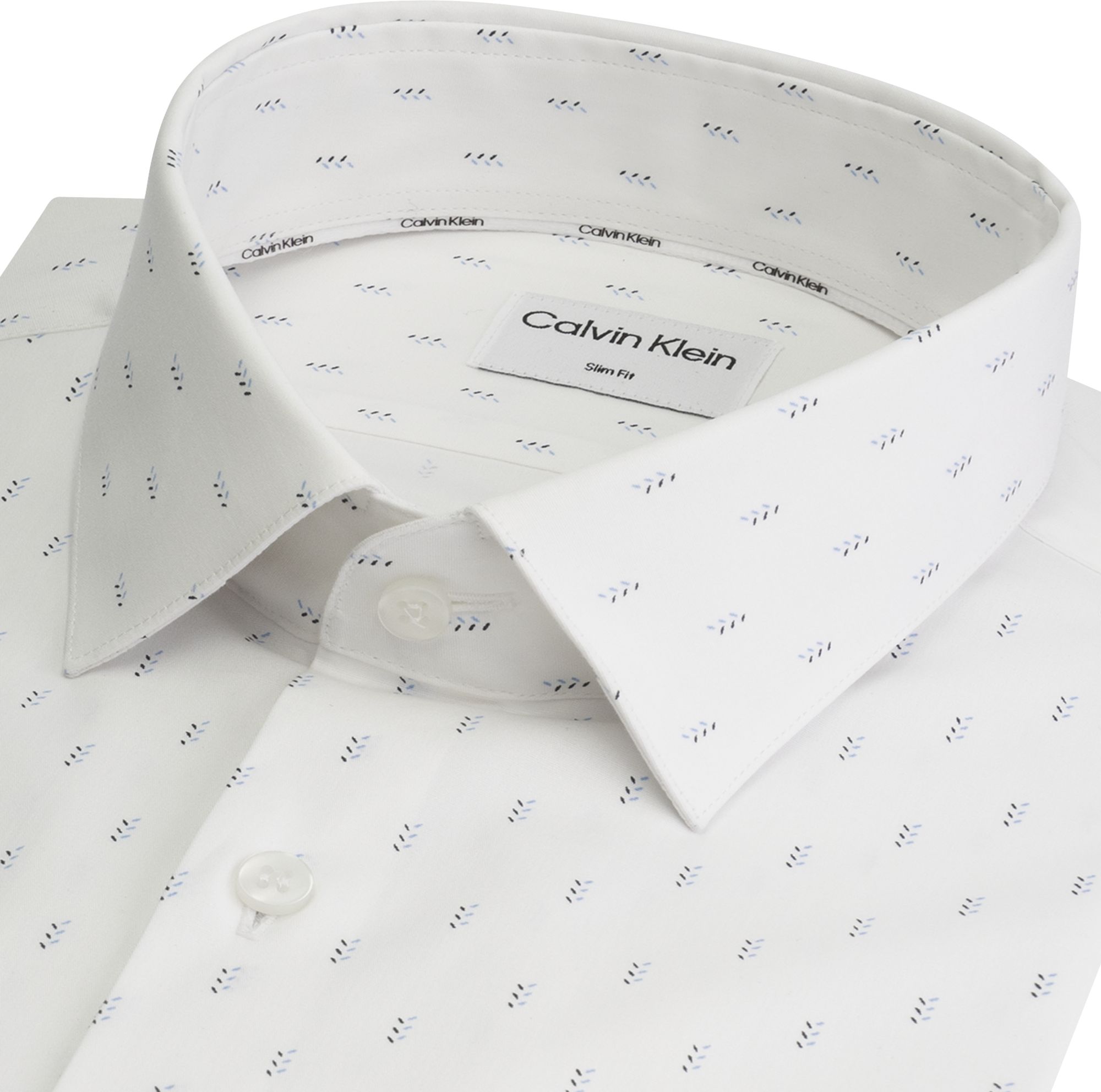 Calvin Klein slim fit overhemd, Poplin Leaf Print Slim Shirt, wit met blauw dessin