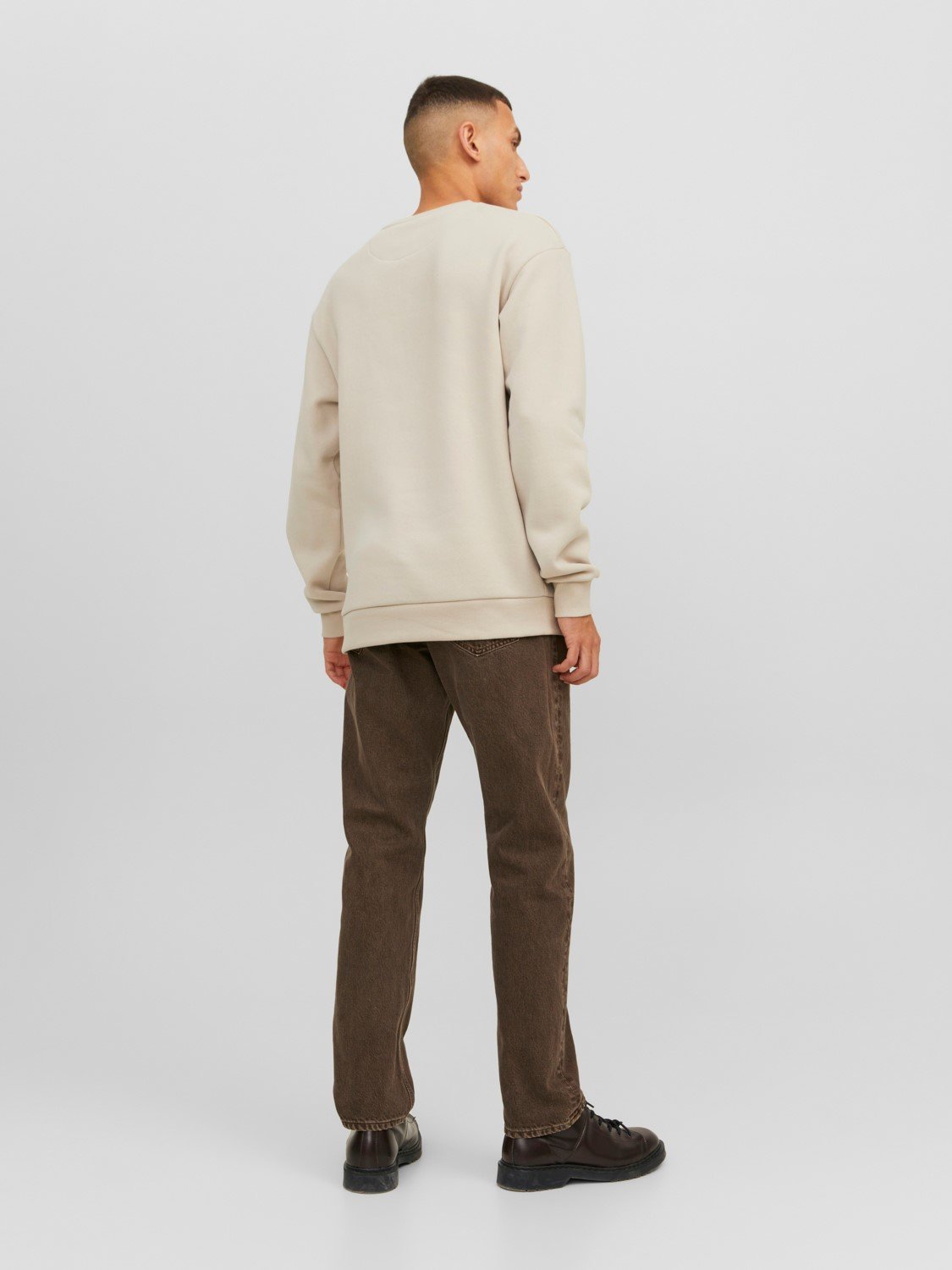 JACK & JONES Bradley sweat crew regular fit, heren sweatshirt katoenmengsel met O-hals, beige