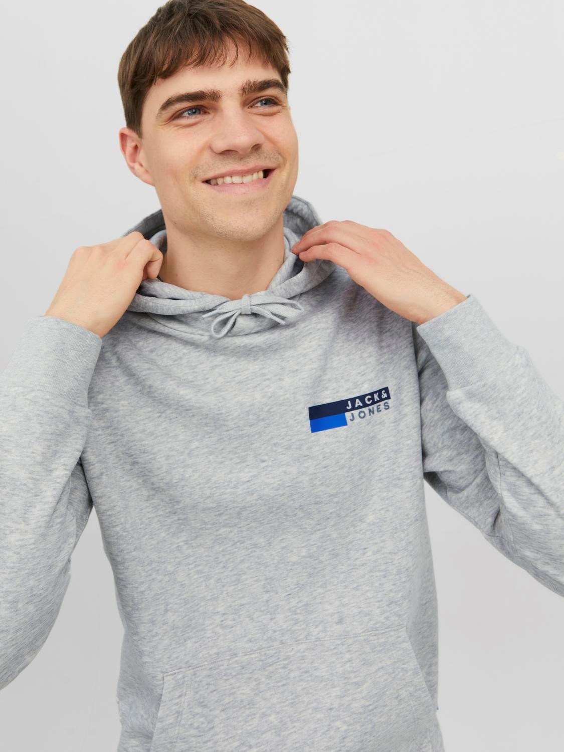 JACK & JONES Corp logo sweat hood play regular fit, heren hoodie katoenmengsel met capuchon, wit melange met kleine logoprint