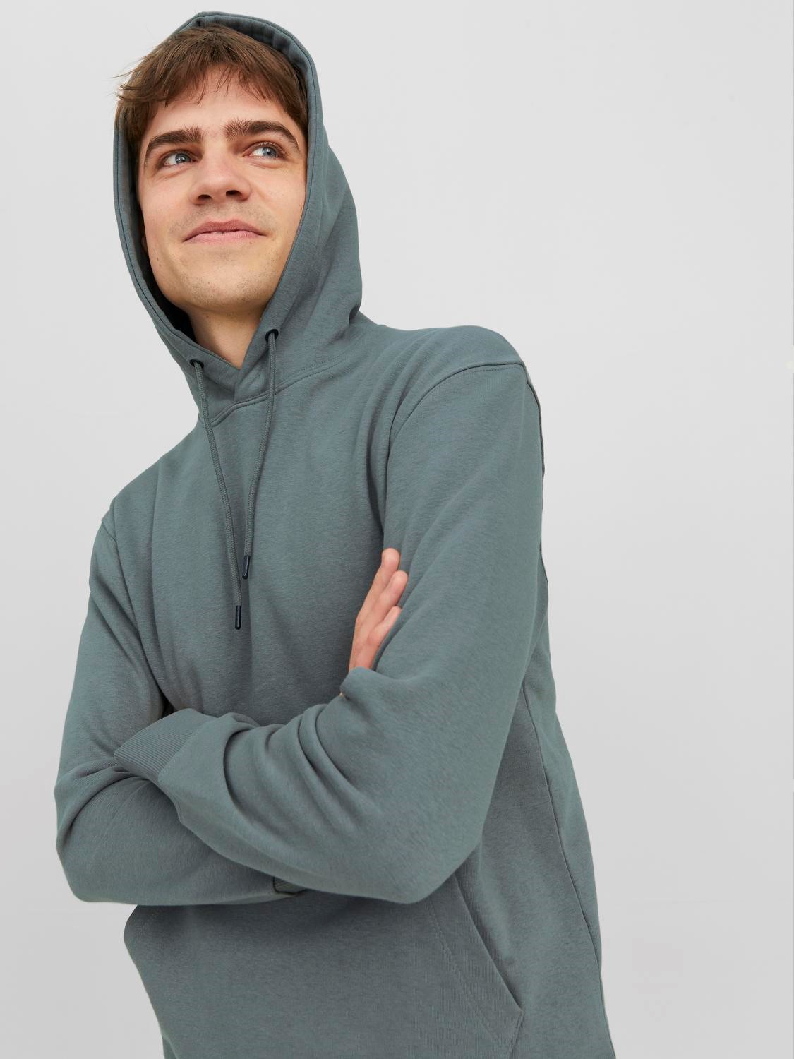 JACK & JONES Star basic sweat hood regular fit, heren hoodie katoenmengsel met capuchon, saliegroen