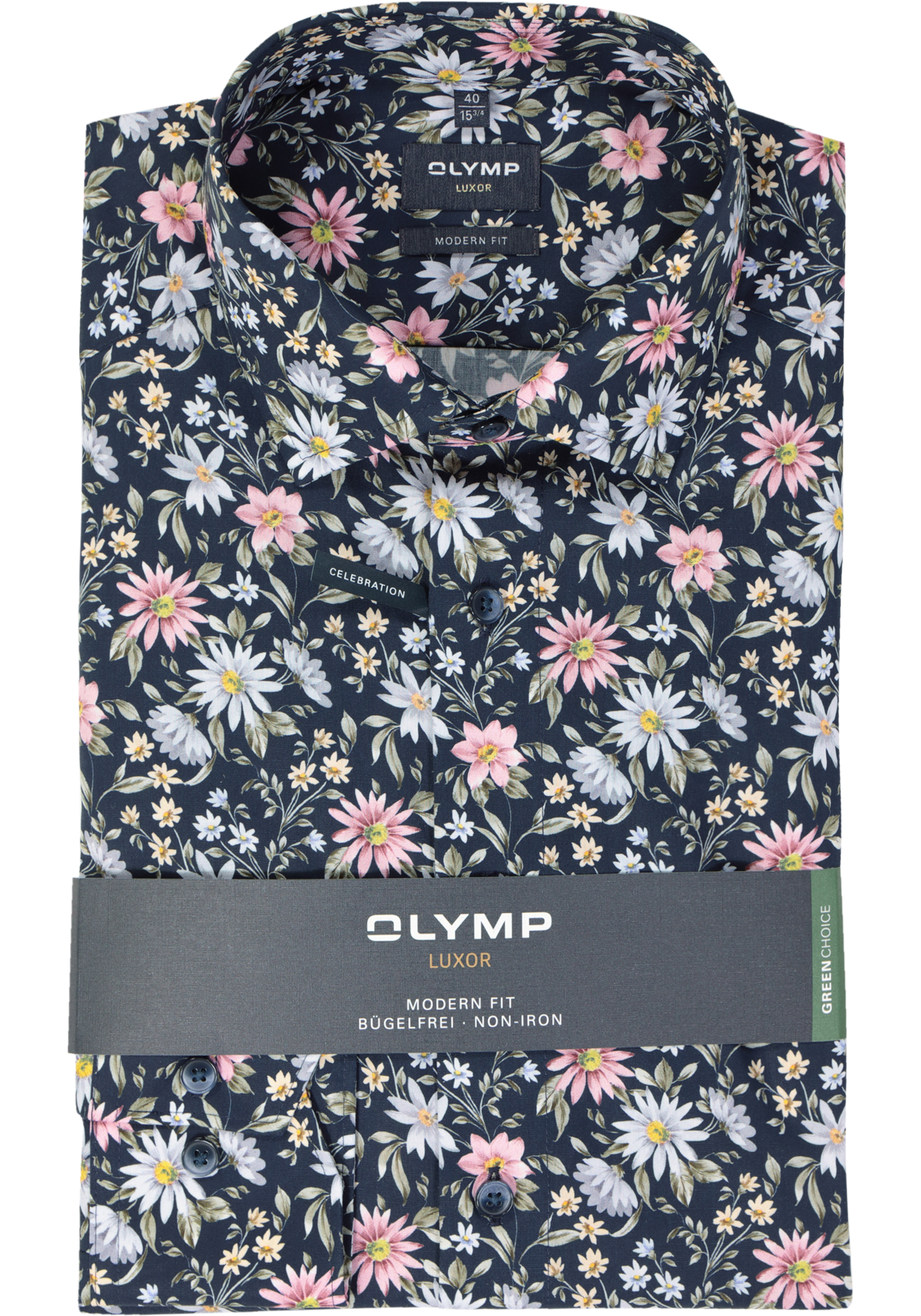 OLYMP modern fit overhemd, popeline, marine blauw dessin