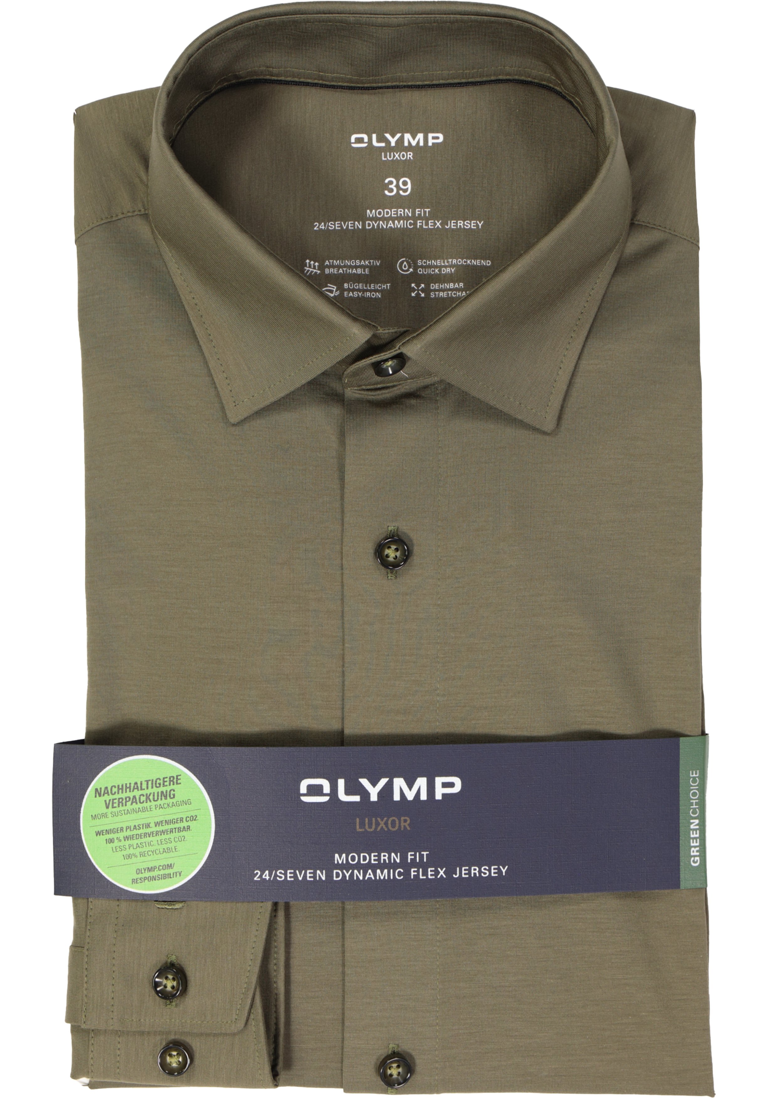 OLYMP 24/7 modern fit overhemd, tricot, modderbruin