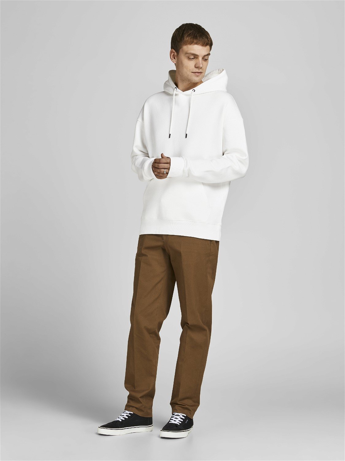 JACK & JONES Star basic sweat hood regular fit, heren hoodie katoenmengsel met capuchon, offwit